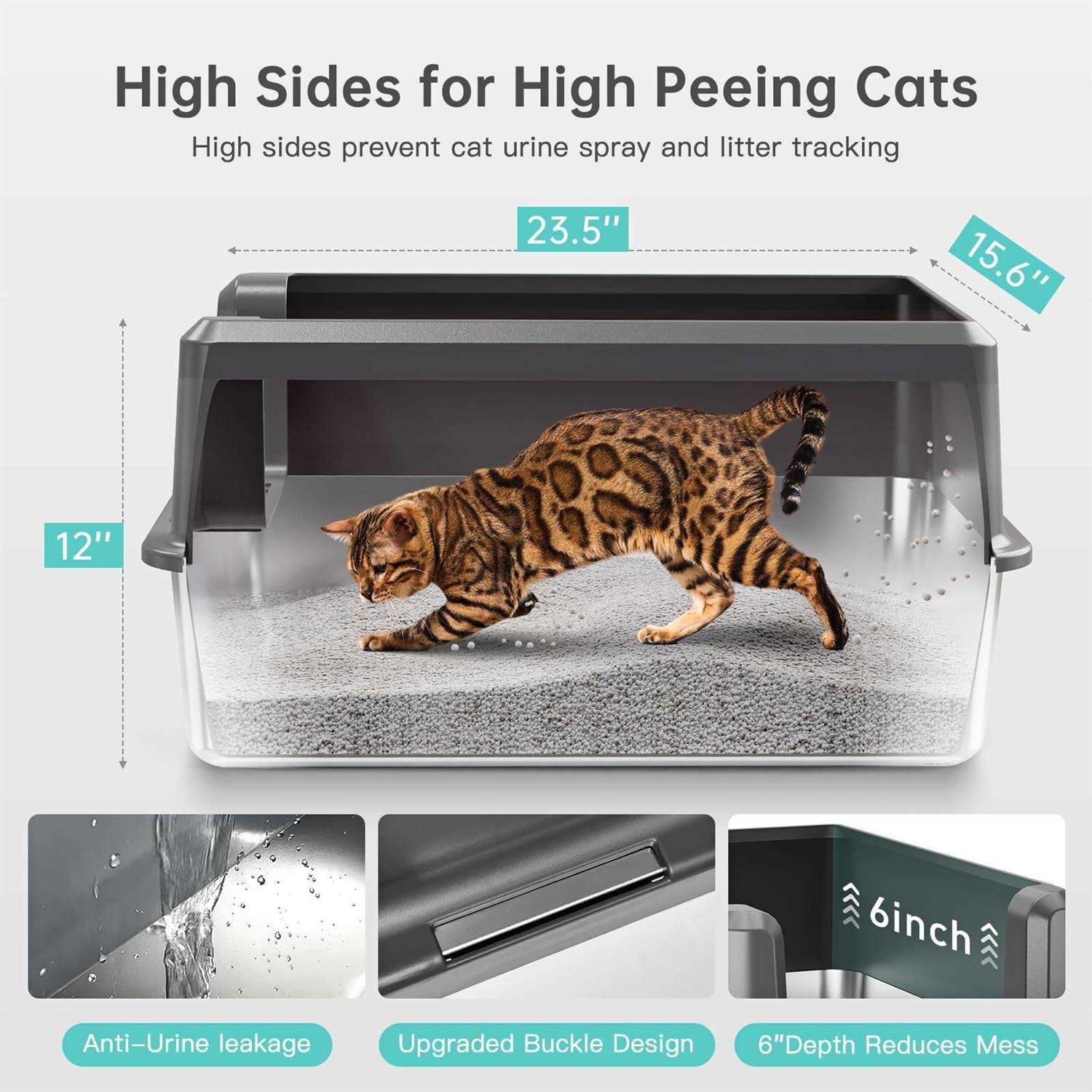 WoofiGo Stainless Steel Cat Litter Box with Lid XL Litter Box for Big Cats
