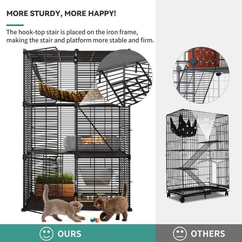 YITAHOME Cat Cage Indoor Cat Enclosures DIY Cat Playpen Metal Kennel with Extra Large Hammock for 1-2 Cats