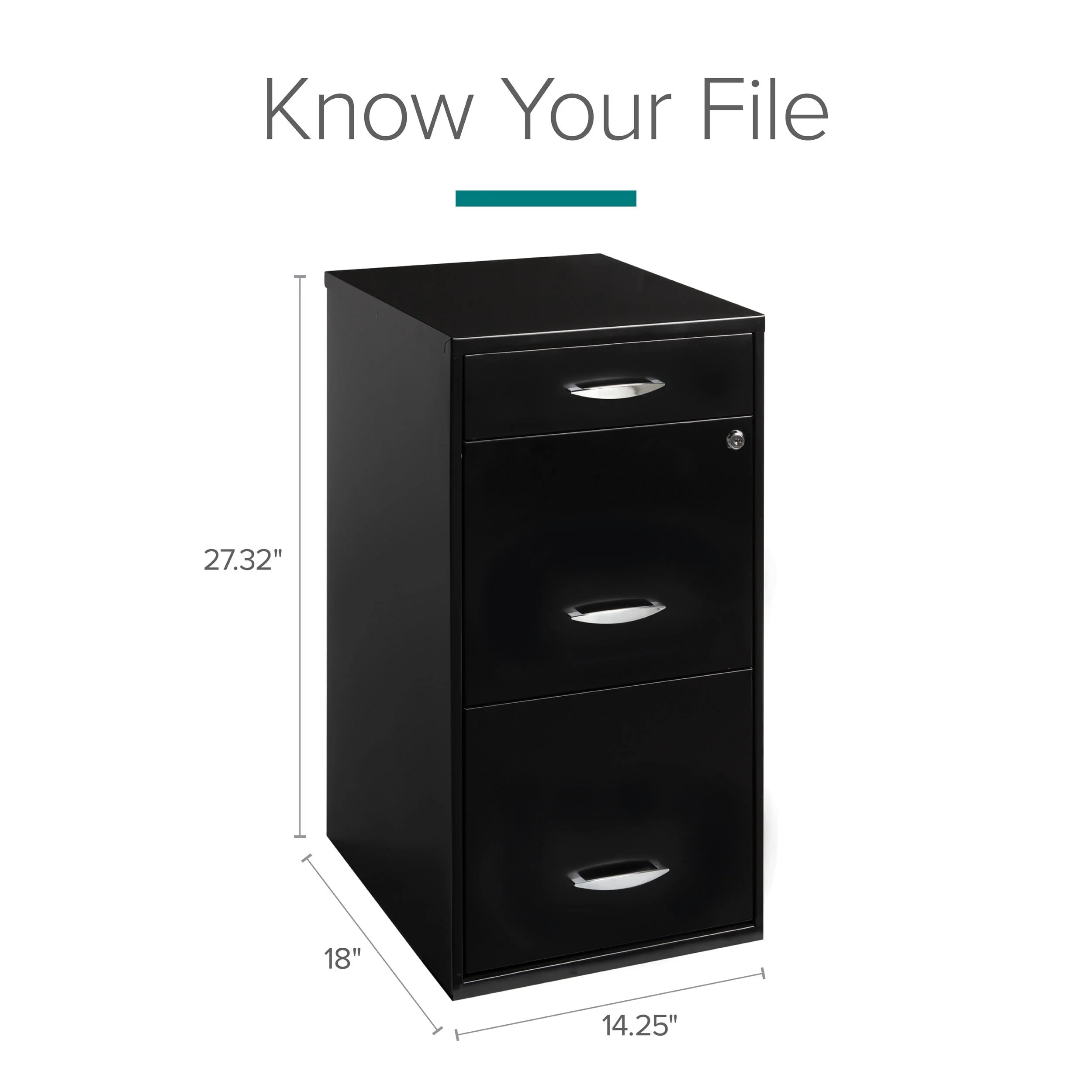 Space Solutions 3 Drawer Letter Width Vertical File Cabinet with Pencil Drawer, Black