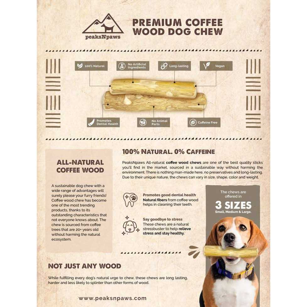 peaksNpaws All Natural Caffeine Free Coffee Wood Medium Dog Chews