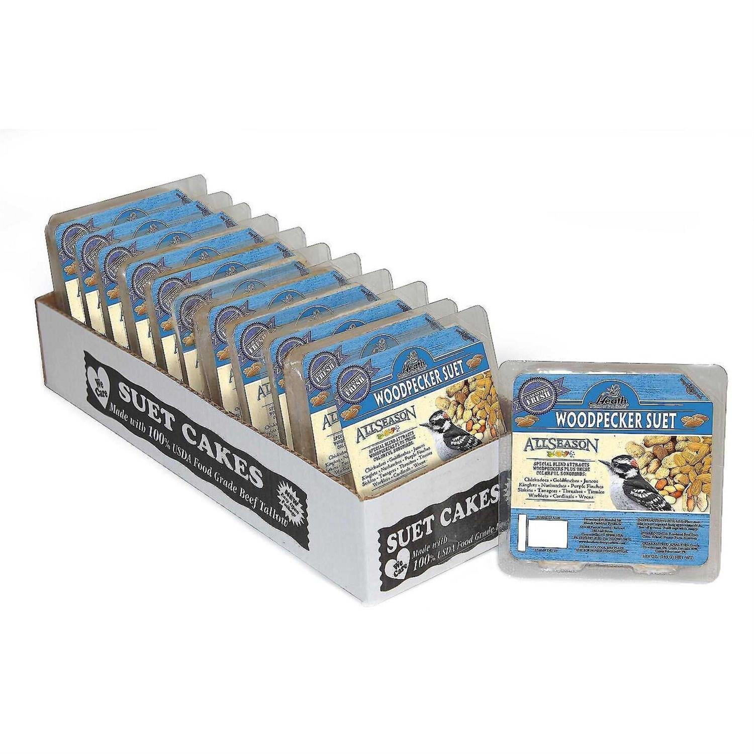 Heath Woodpecker Suet Cake 5.2in 10oz 12 Pack