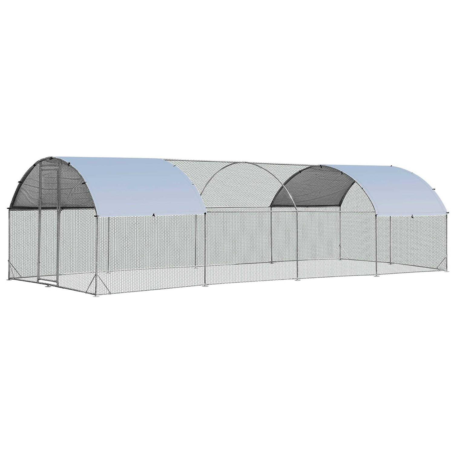 6.2/12.5/19 Feet Lockable Large Metal Chicken Coop Outdoor Dome Cage with Waterproof Cover