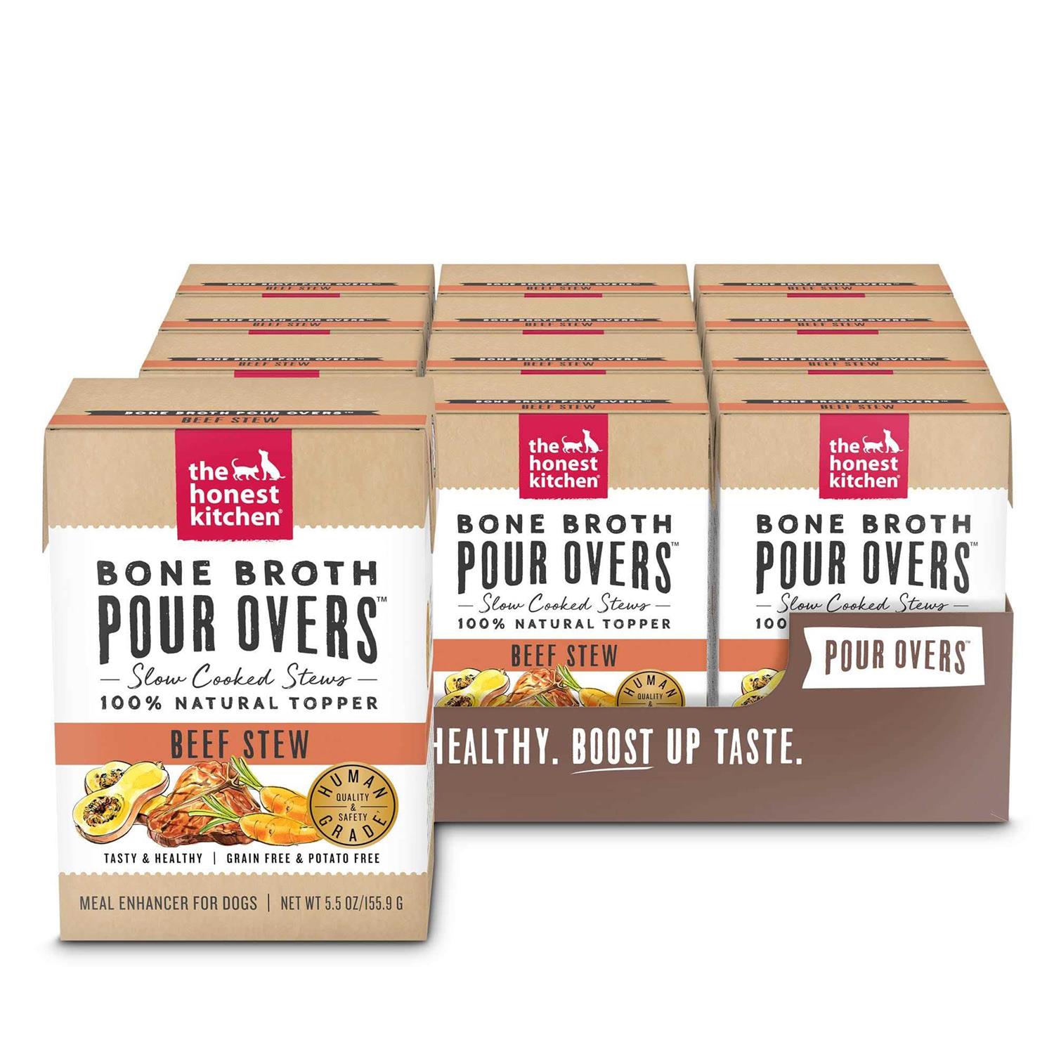 The Honest Kitchen Bone Broth POUR OVERS Beef Stew Wet Dog Food Topper, 5.5-oz, case of 12