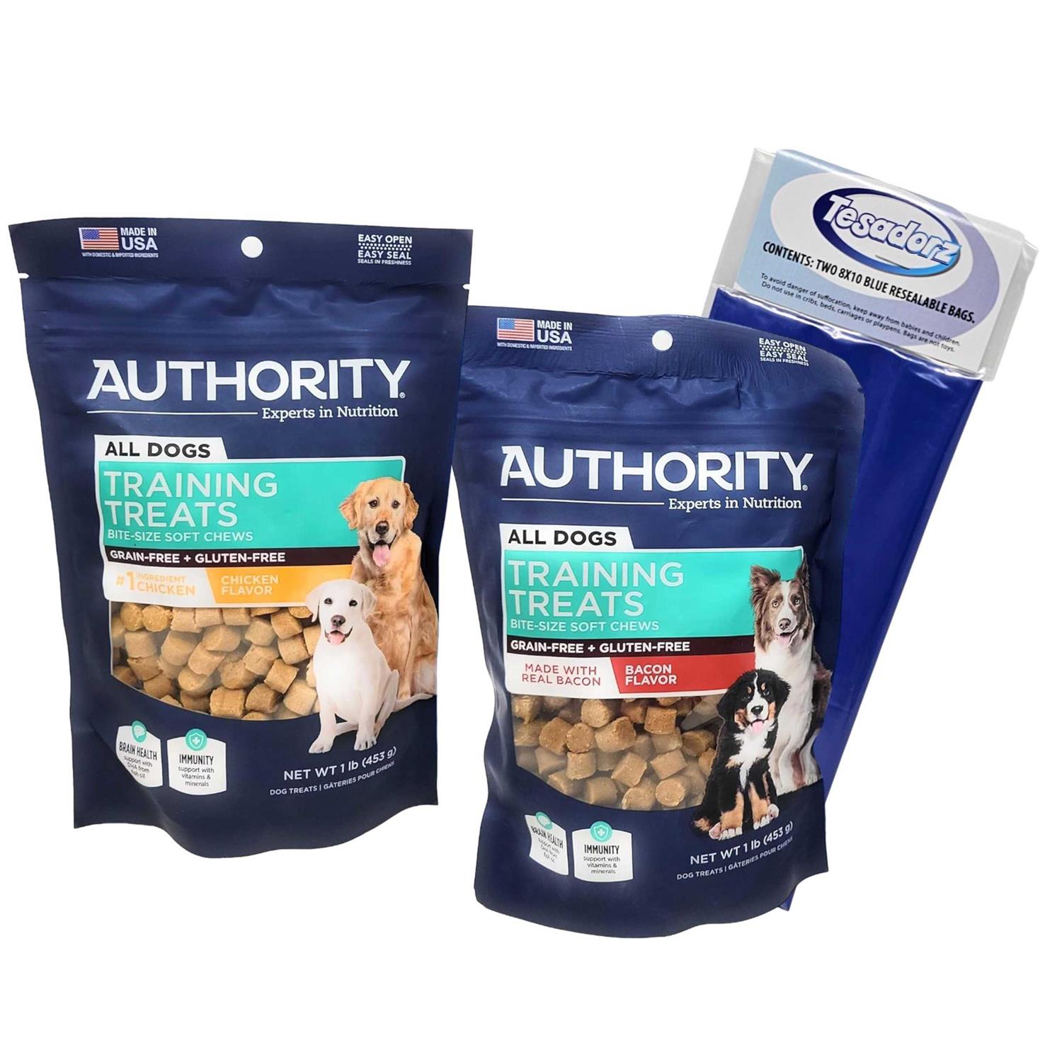 Authority Multivitamin and DHA Support Training Treats Bundle and Tesadorz Resealable Bags