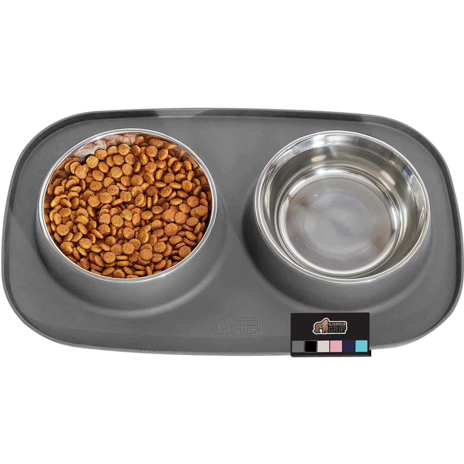 Gorilla Grip 100% Waterproof BPA Free Cat and Dog Bowls Silicone Feeding Mat Set