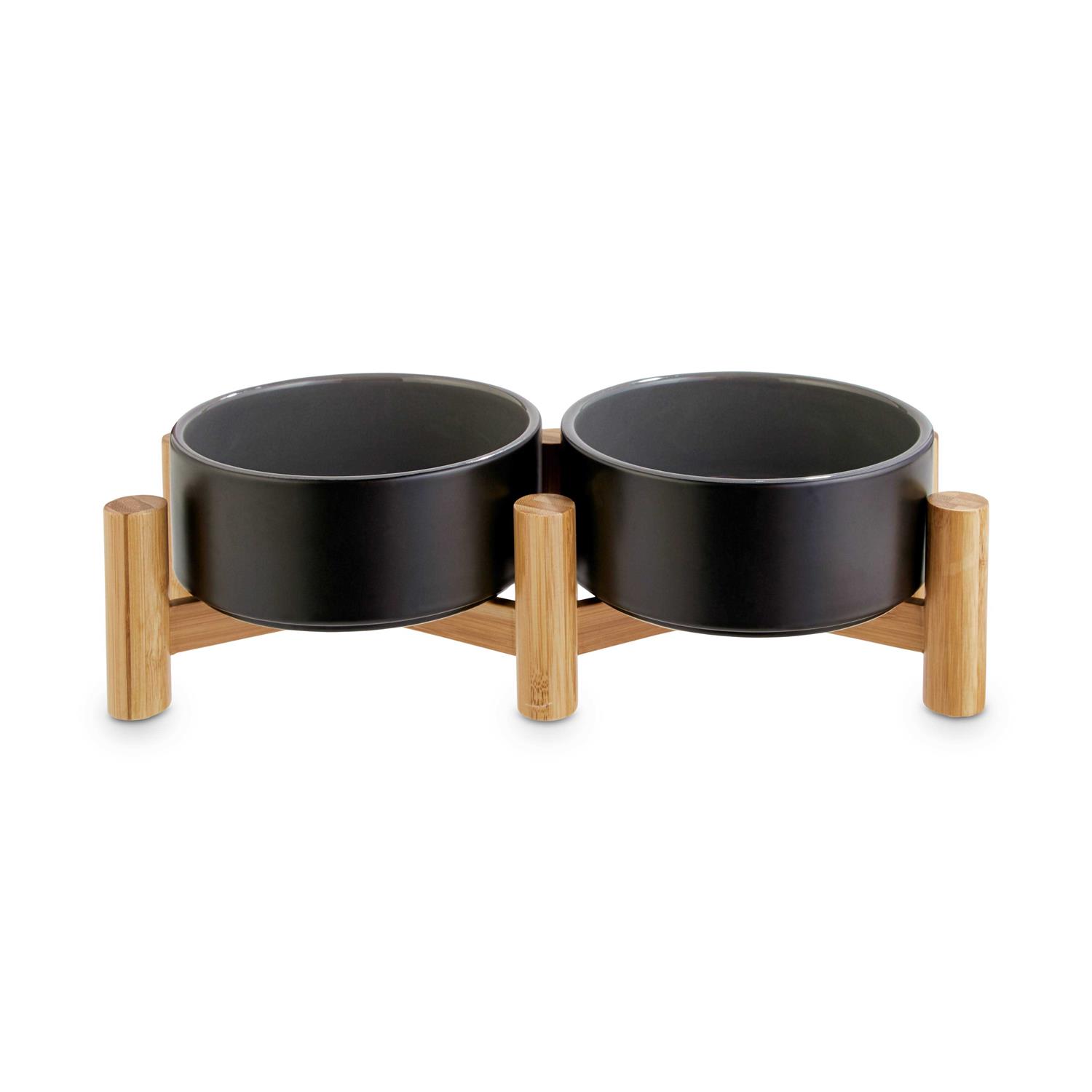 Reddy Black Ceramic Bamboo Elevated Double Diner Pet Bowl