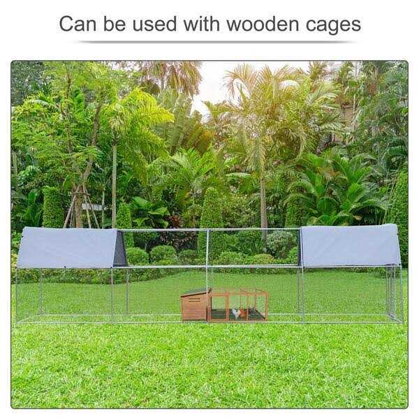 PawHut Galvanized Metal Chicken Coop Cage with Cover Walk-In Pen Run