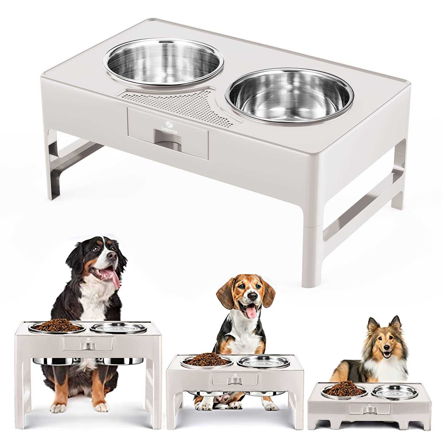 Lapensa Elevated Dog Bowls, Stainless Steel Raised Dog Bowl with Adjustable Stand, Double Dog Food and Water Bowl Medium Large Dogs