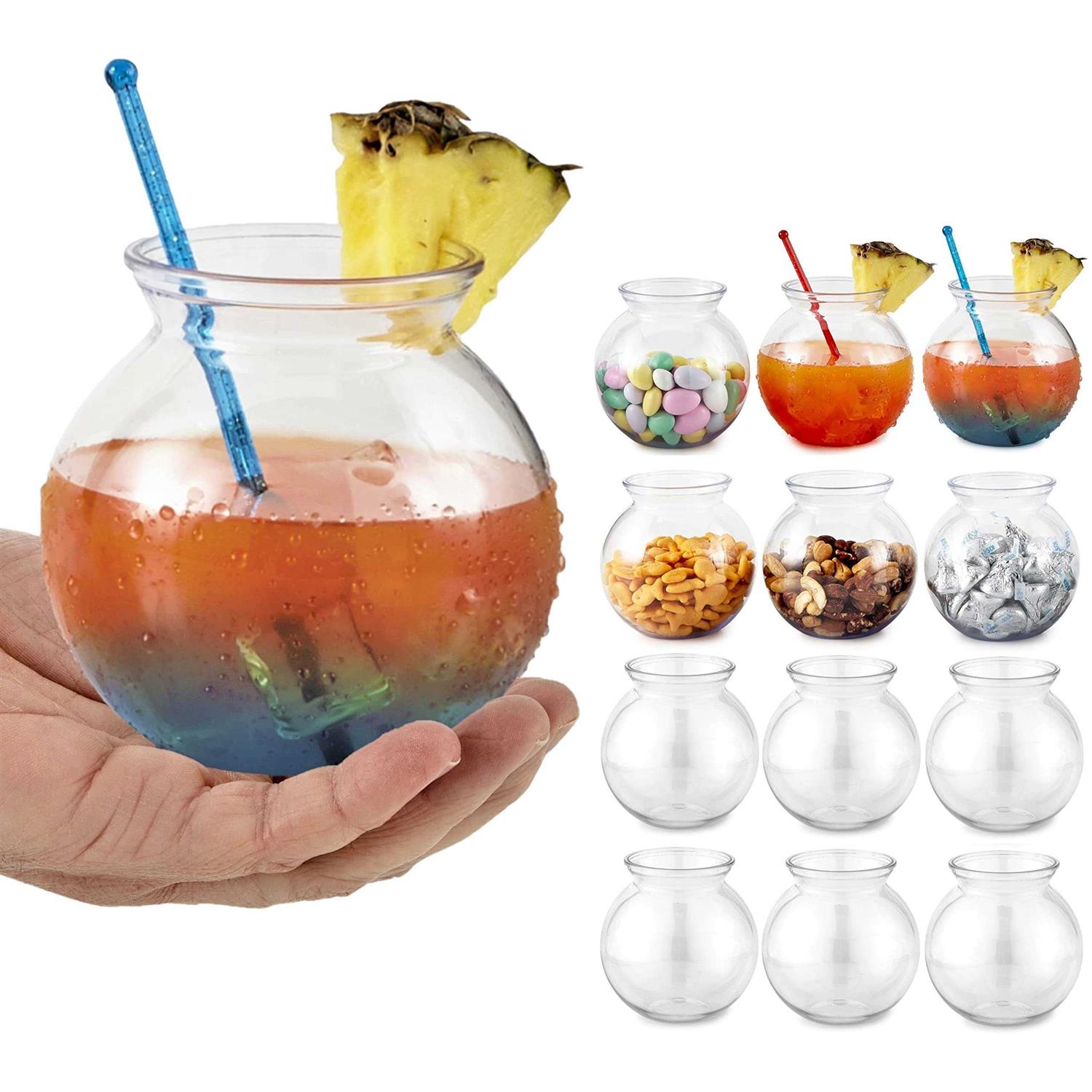Small Round Plastic Fish Bowls for Parties 16 oz Clear Mini Drink Bowl