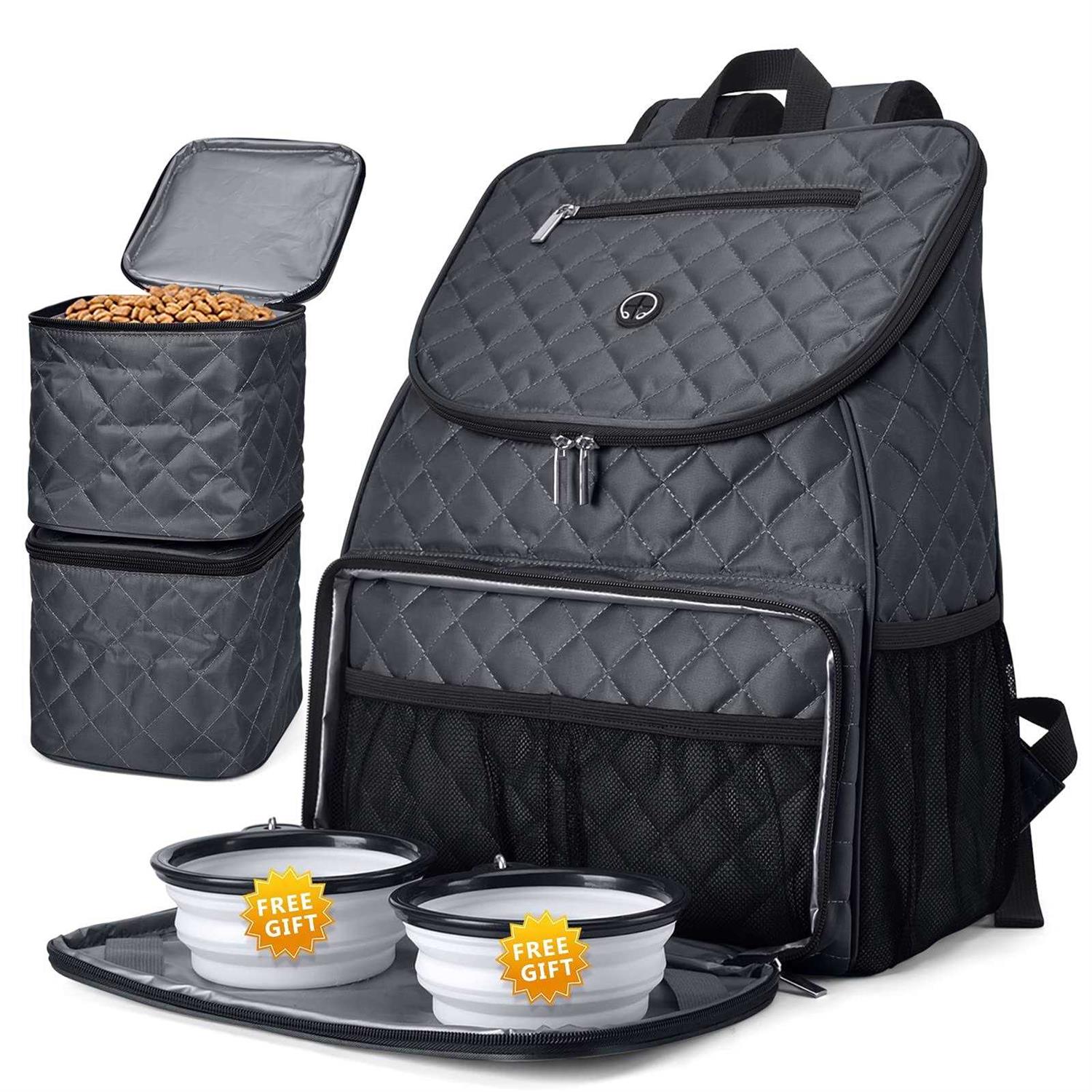 baglher Dog Travel Bag,Airline Approved Pet Supplies Backpack,Dog Travel Backpack with 2 Silicone Collapsible Bowls and 2 Food Baskets