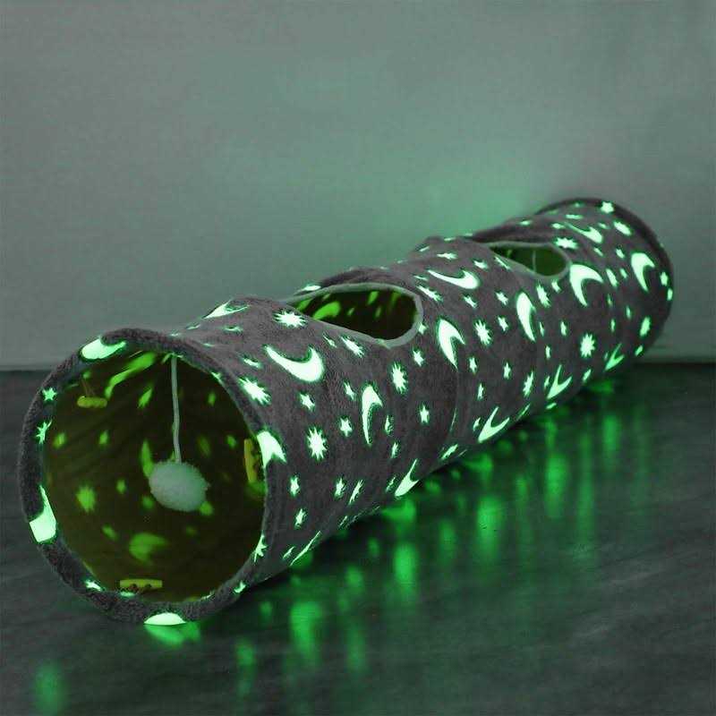 LUCKITTY Cat Tunnel Tube with Plush Ball Toys Collapsible Self-Luminous