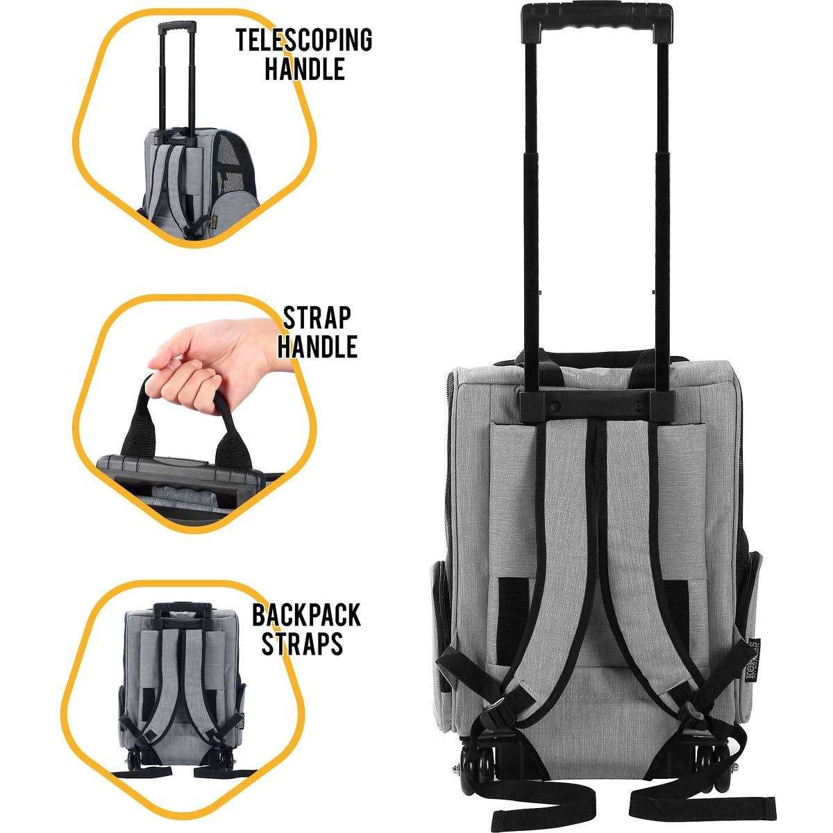 Kopeks Deluxe Backpack Pet Travel Carrier with Double Wheels