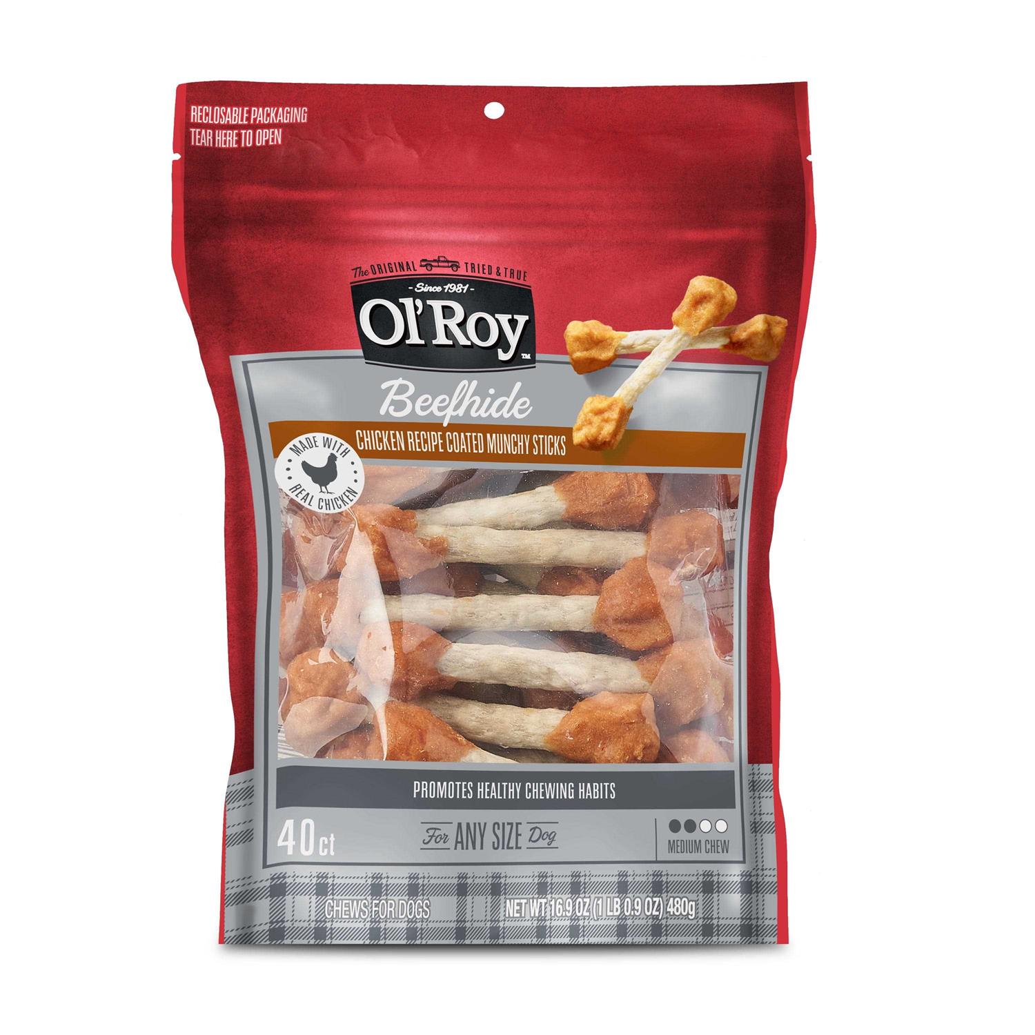 Ol’ Roy Beefhide Coated Munchy Sticks Chicken Recipe Dry Training Treats for Dog