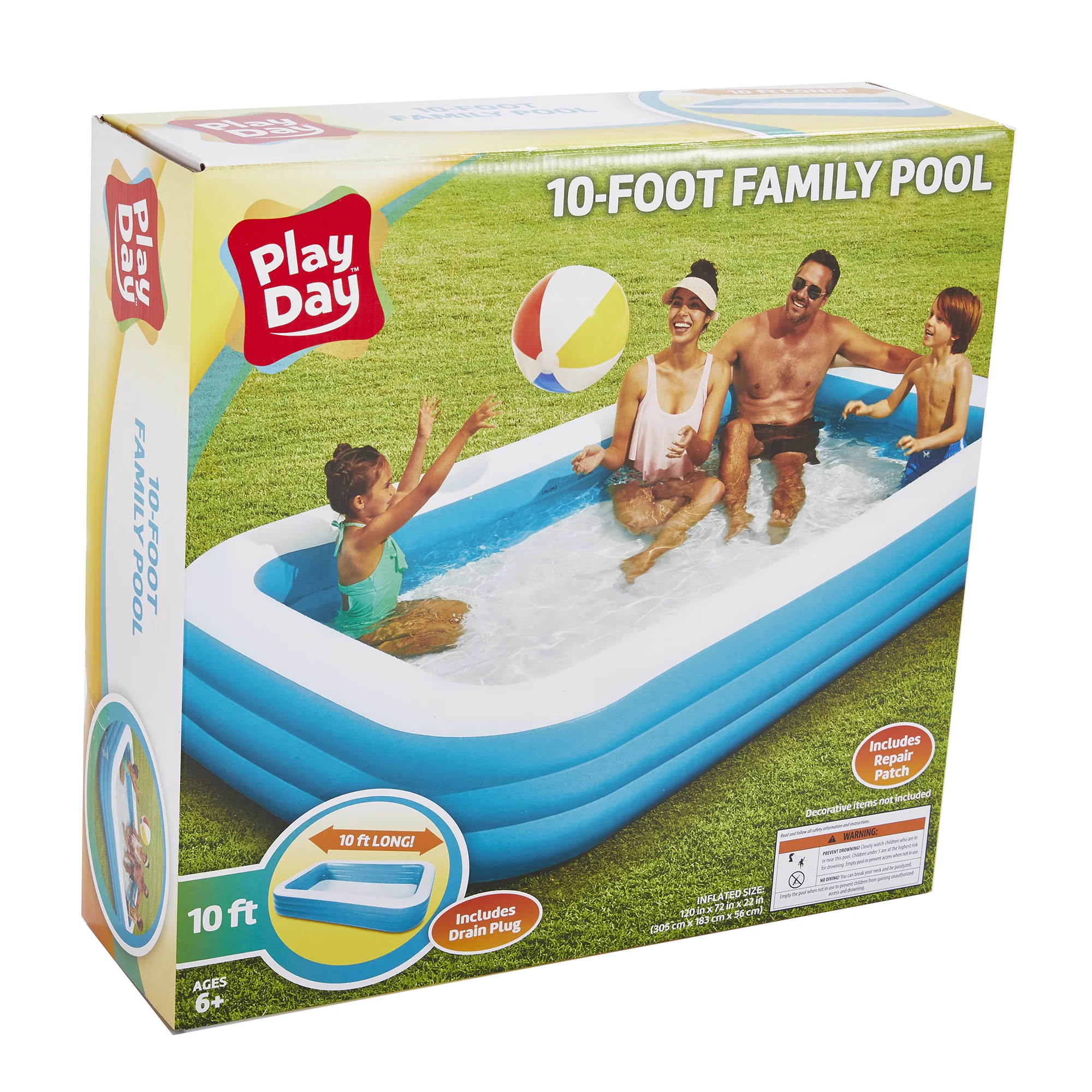 Play Day Rectangular Inflatable Family Pool, 120