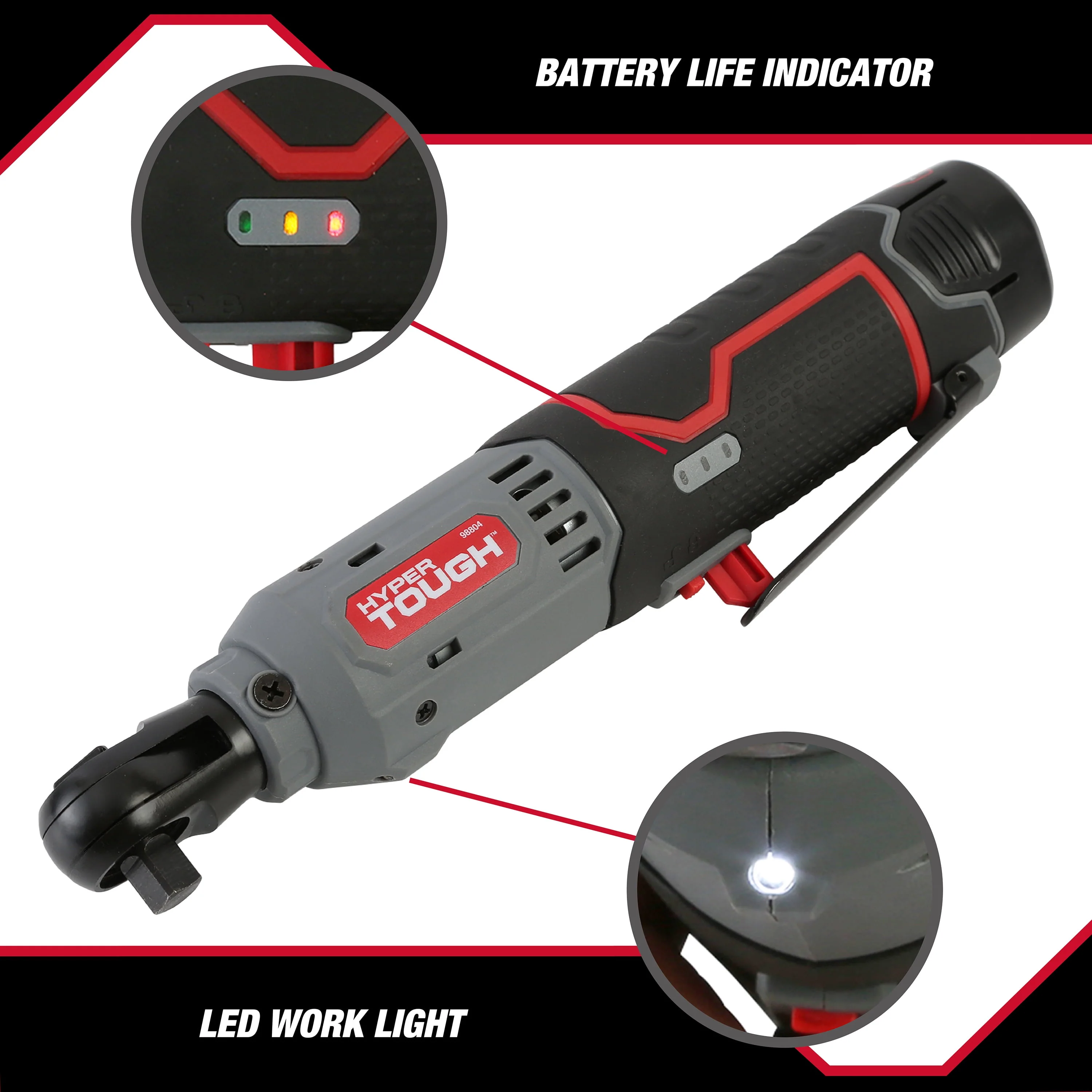Hyper Tough 12V Max* Lithium-Ion Cordless 3/8-Inch Ratchet with 1.5Ah ...