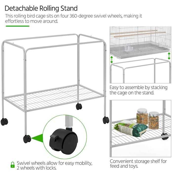 Topeakmart 47 Flight Cage with Slide-Out Tray and Rolling Detachable Stand for Birds