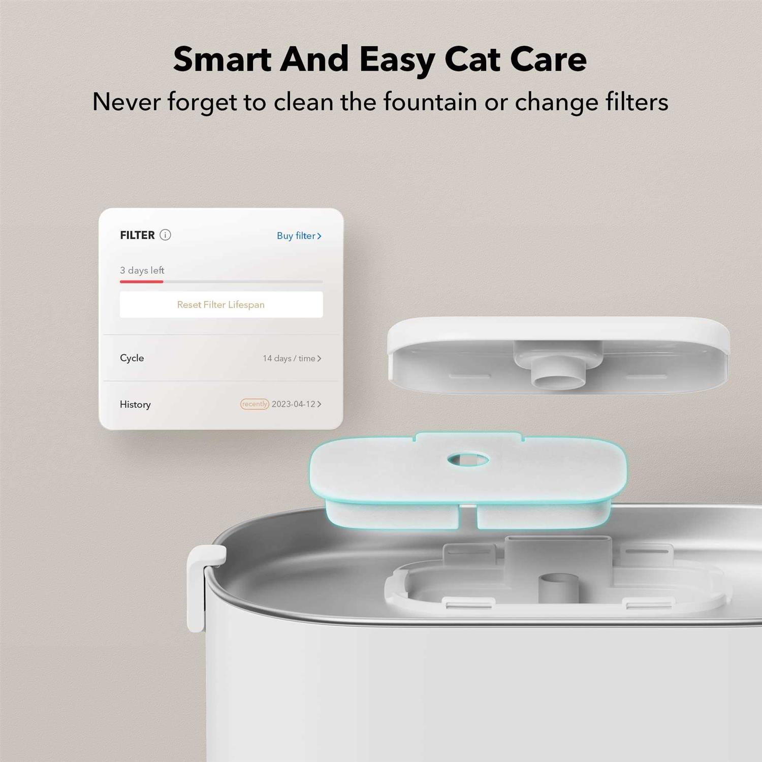 PETLIBRO App Monitoring Cat Water Fountain with Wireless Pump 2.5L/84oz Dockstream Pet Water Fountain for Cats Inside