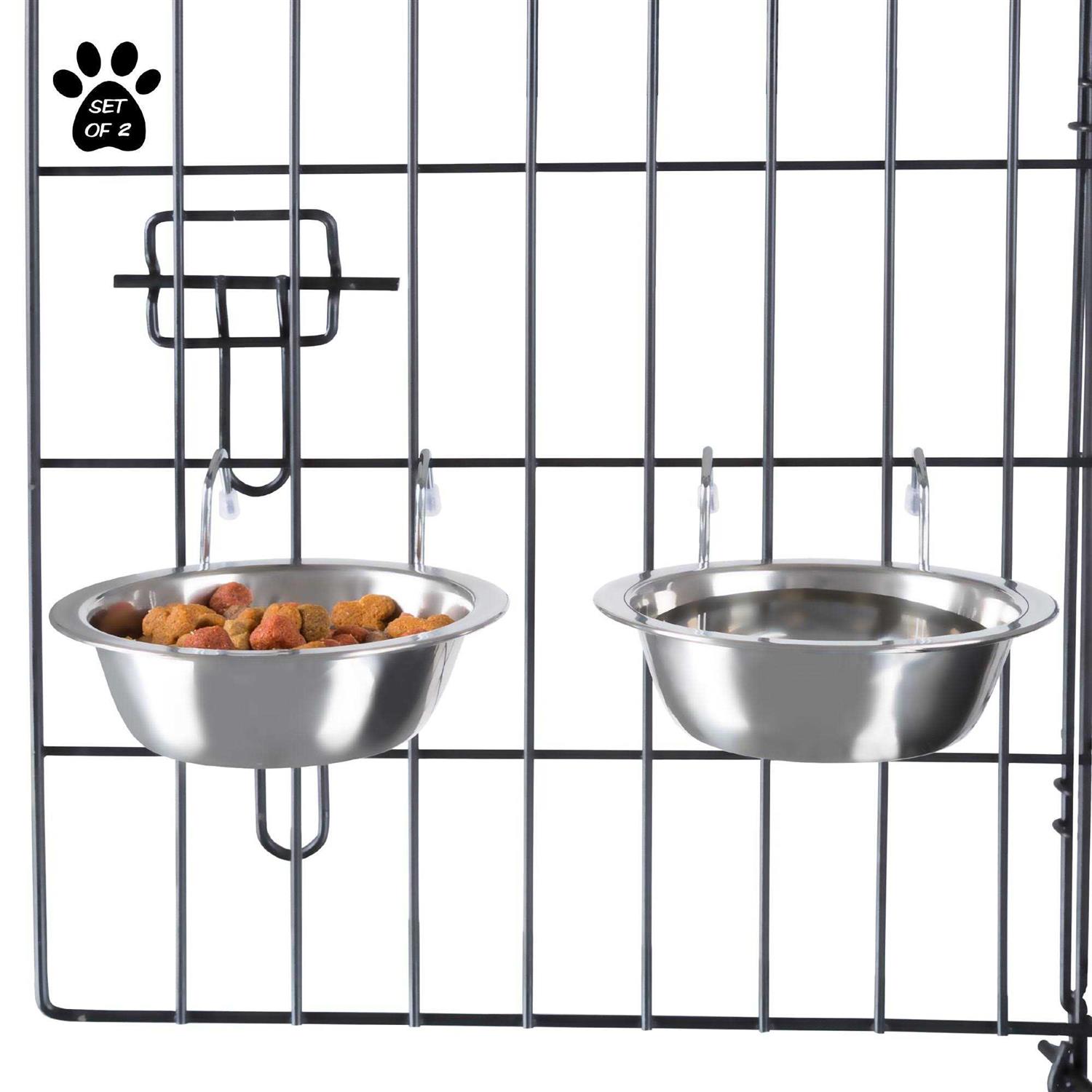 PETMAKER Set of 2 Stainless-Steel Dog Bowls Cage, Kennel, and Crate Hanging Pet Bowls for Food and Water