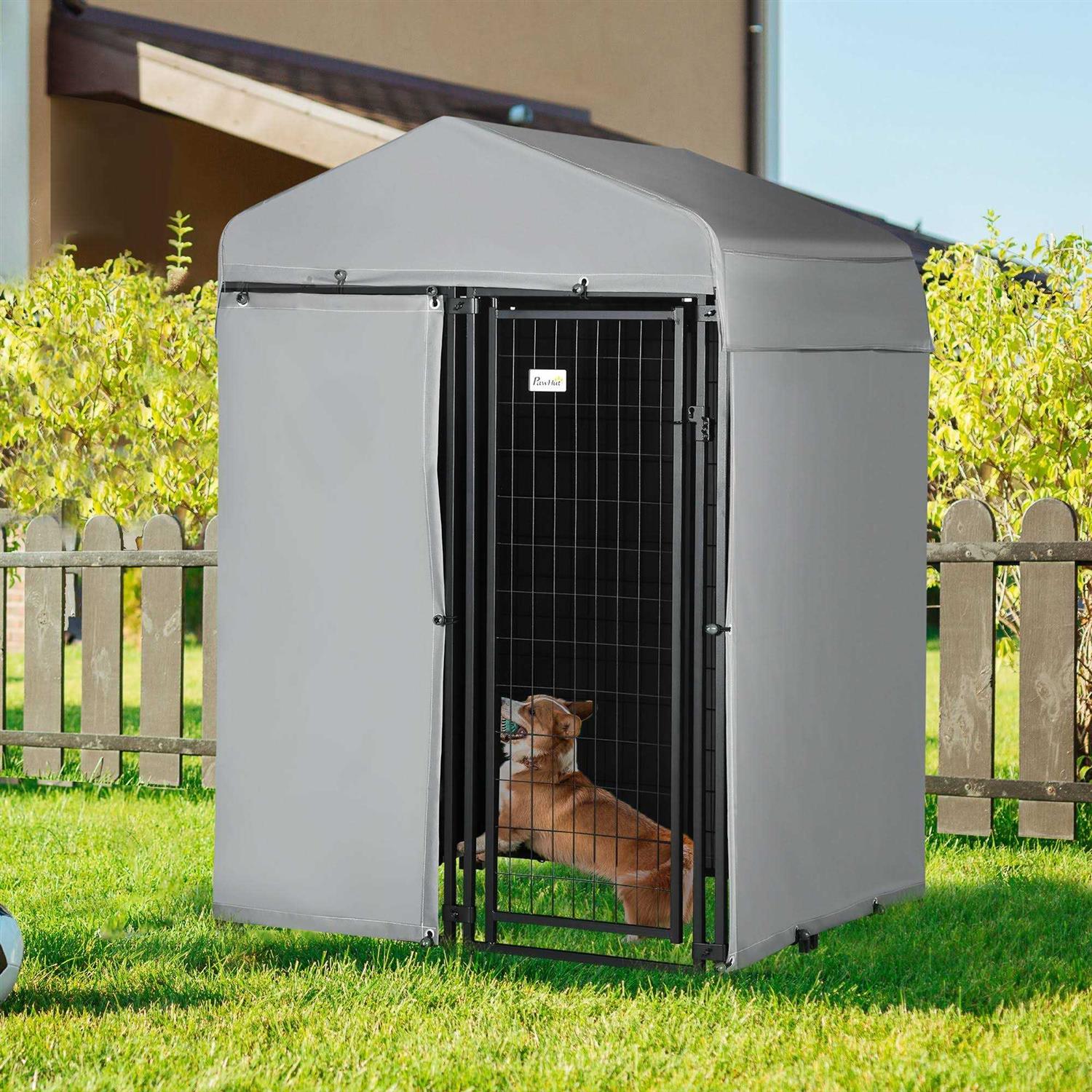 212 Main PawHut 4 x 4 x 6 ft. Outdoor Dog Kennel with Waterproof Canopy