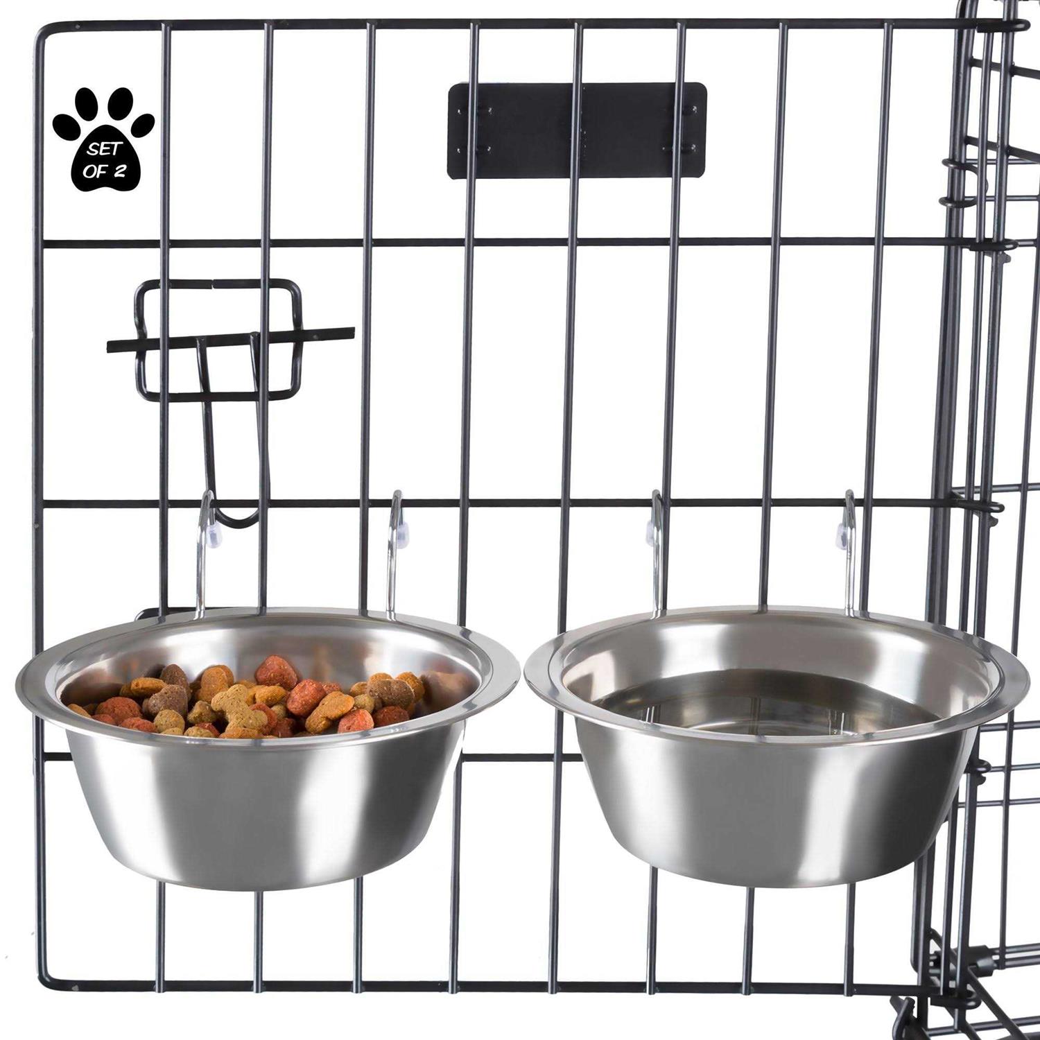 PETMAKER Set of 2 Stainless-Steel Dog Bowls Cage, Kennel, and Crate Hanging Pet Bowls for Food and Water