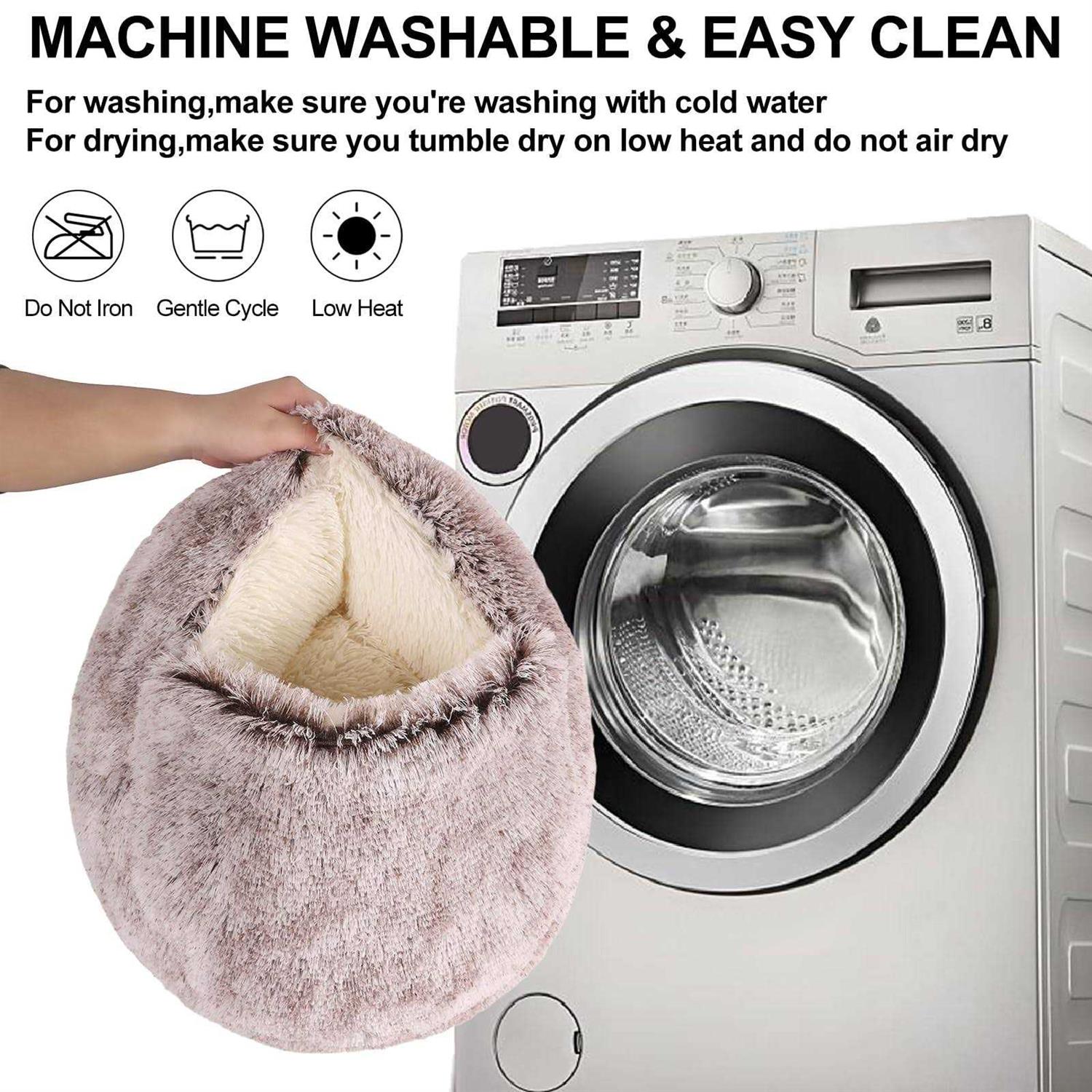 Calming Dog Beds & Cat Cave Bed with Hooded Cover,Removable Washable Round Beds for Small Medium Pets,Anti-Slip Faux Fur Fluffy Coved Bed