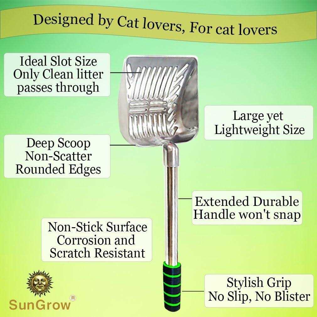 SunGrow Cat Long Handle Metal Scoop for Clumping Clay Litter & Dog Poop Picker Upper