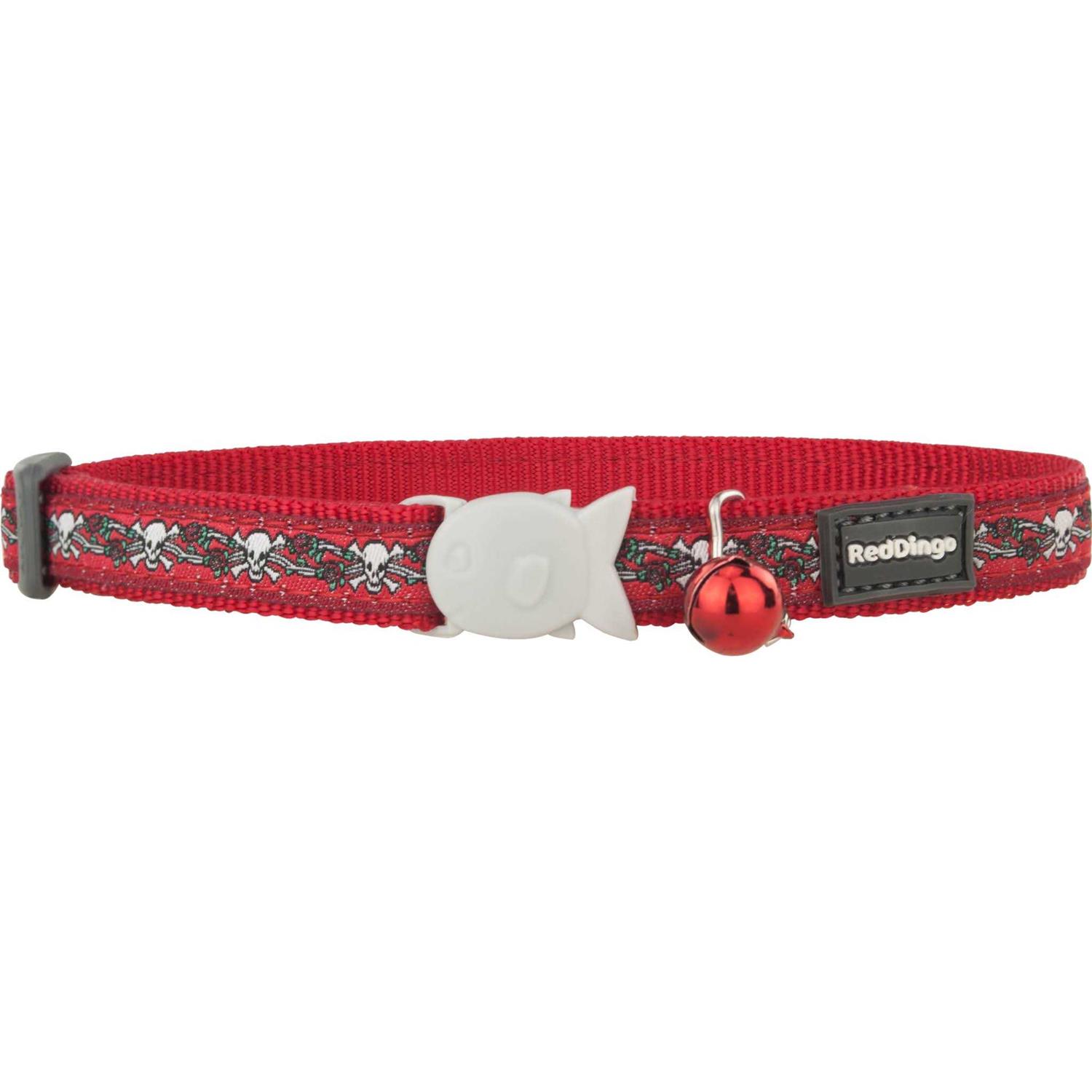 Red Dingo Cat Collar Skull & Roses Red
