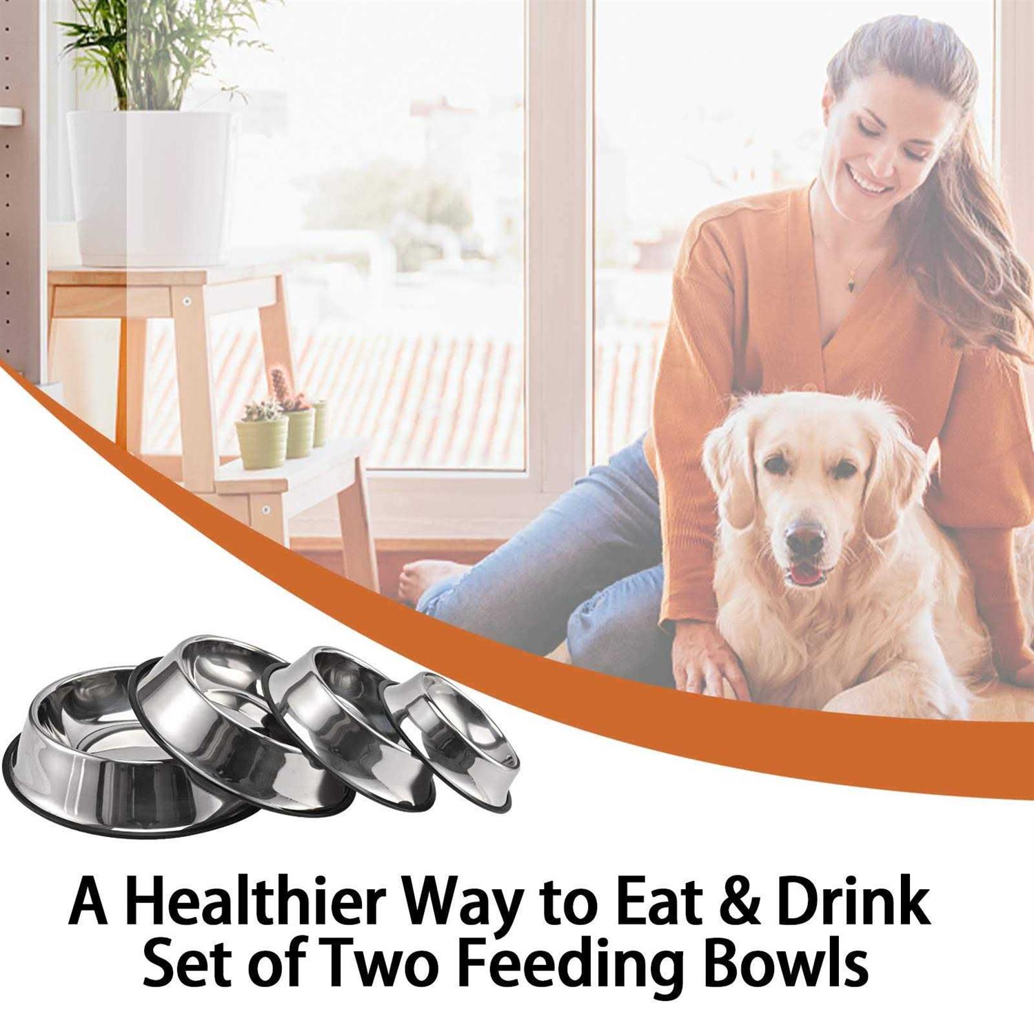 Juqiboom 2Packs Stainless Steel Dog Bowl with Anti-Skid Rubber Base for Small/Medium/Large Pet, Perfect Dish, Pets Feeder Bowl and Water Bowl Perfect Choice