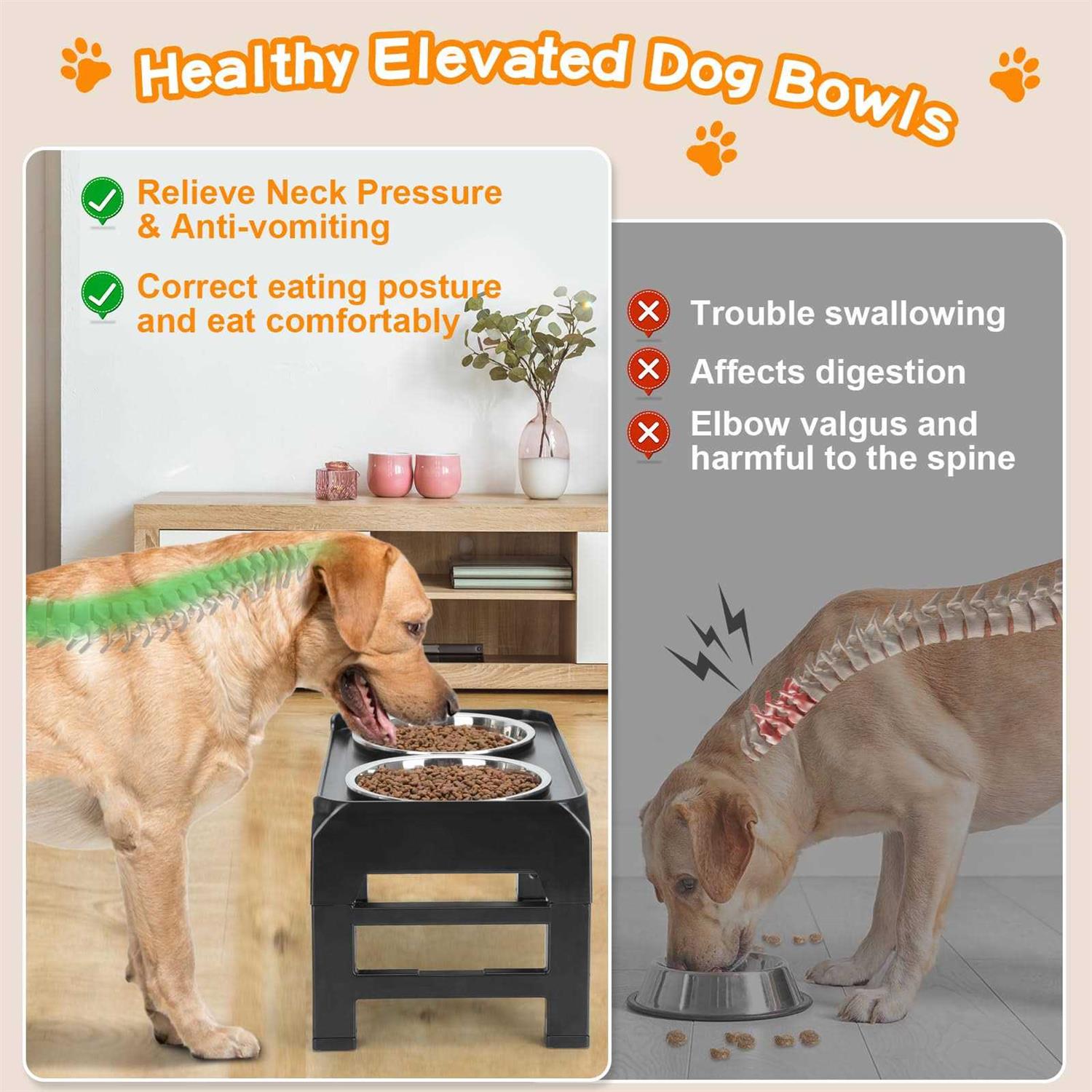COMESOON Elevated Dog Bowls 4 Height Adjustable Raised Bowl Stand with 2 Thick 50oz Stainless Steel Food Feeder Bowls Non-Slip for Mediu
