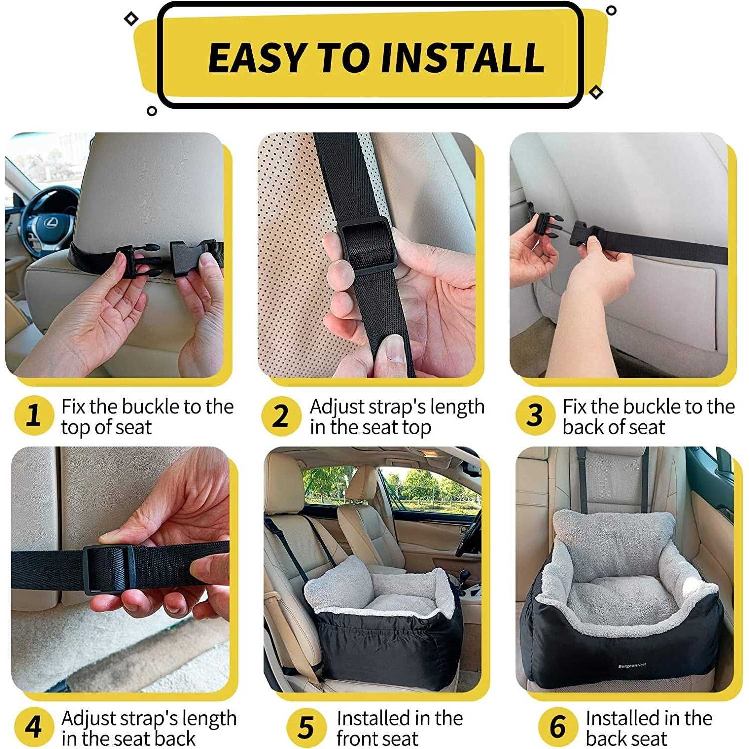 Burgeonnest Dog Car Seat for Small Dogs, Fully Detachable and Washable Dog Carseats Small Under 25