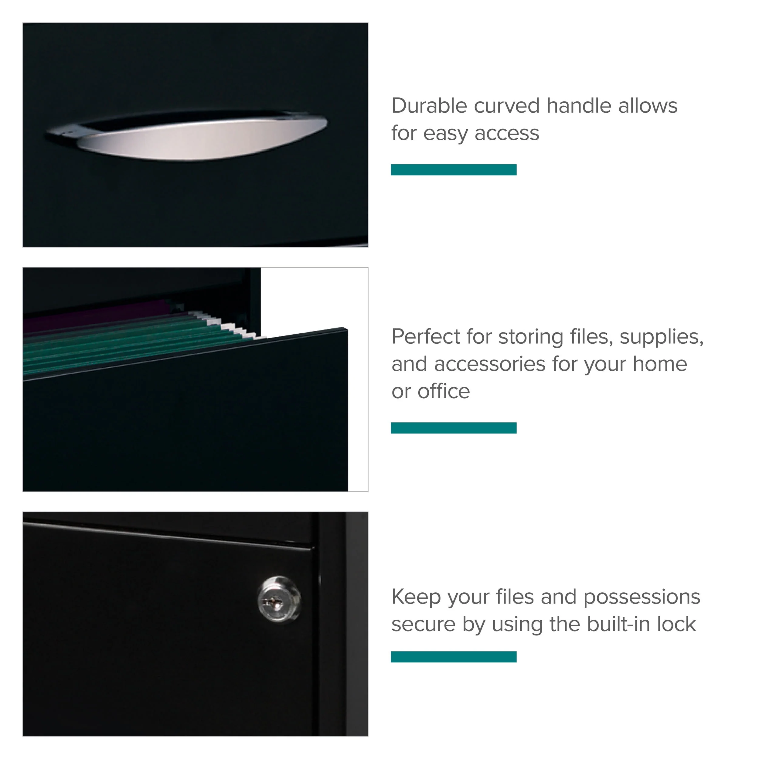 Space Solutions 3 Drawer Letter Width Vertical File Cabinet with Pencil Drawer, Black