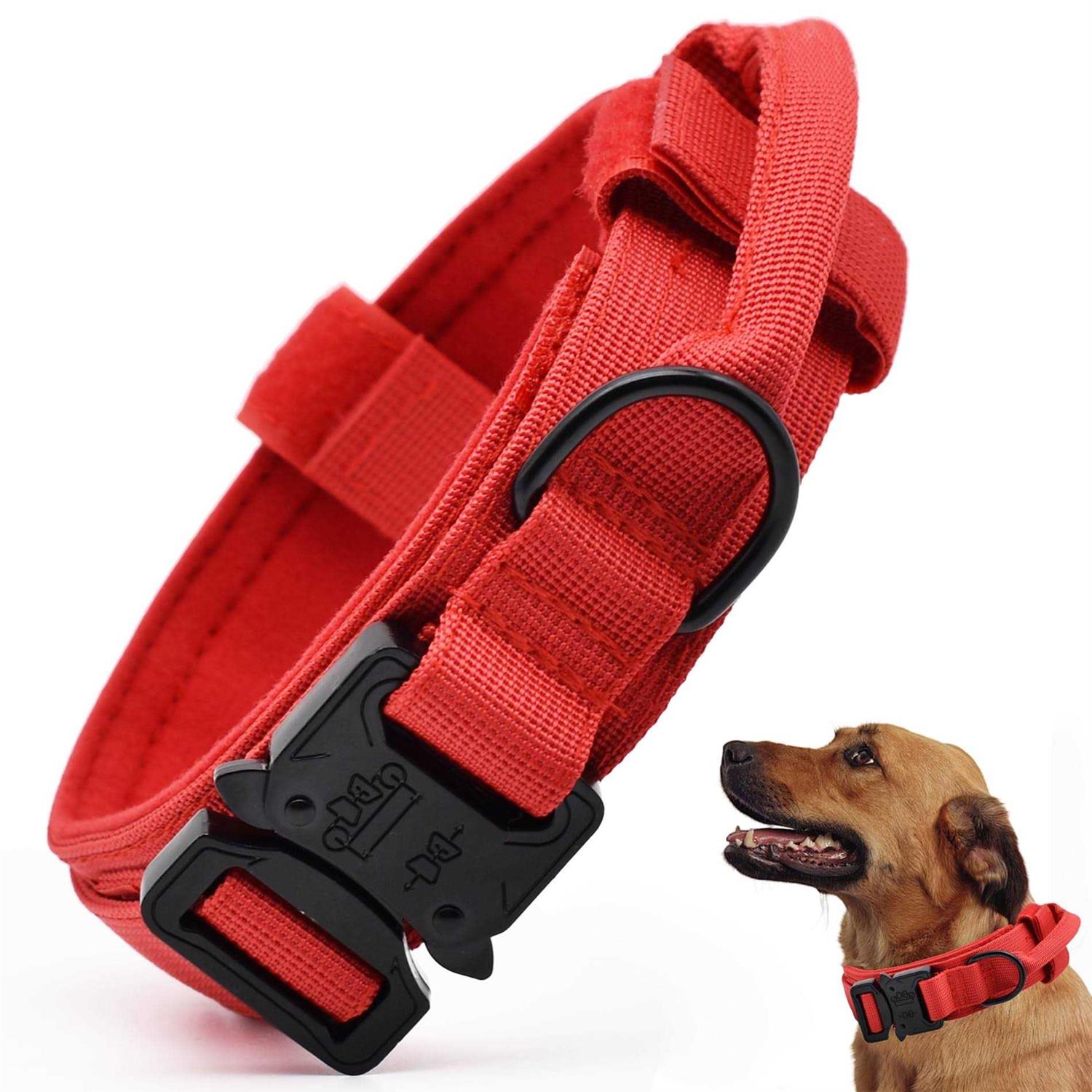 Tactical Dog Collar, Adjustable Military Training Nylon Dog Collar with Control Handle and Heavy Quick-Release Metal Buckle for Small Medium Large