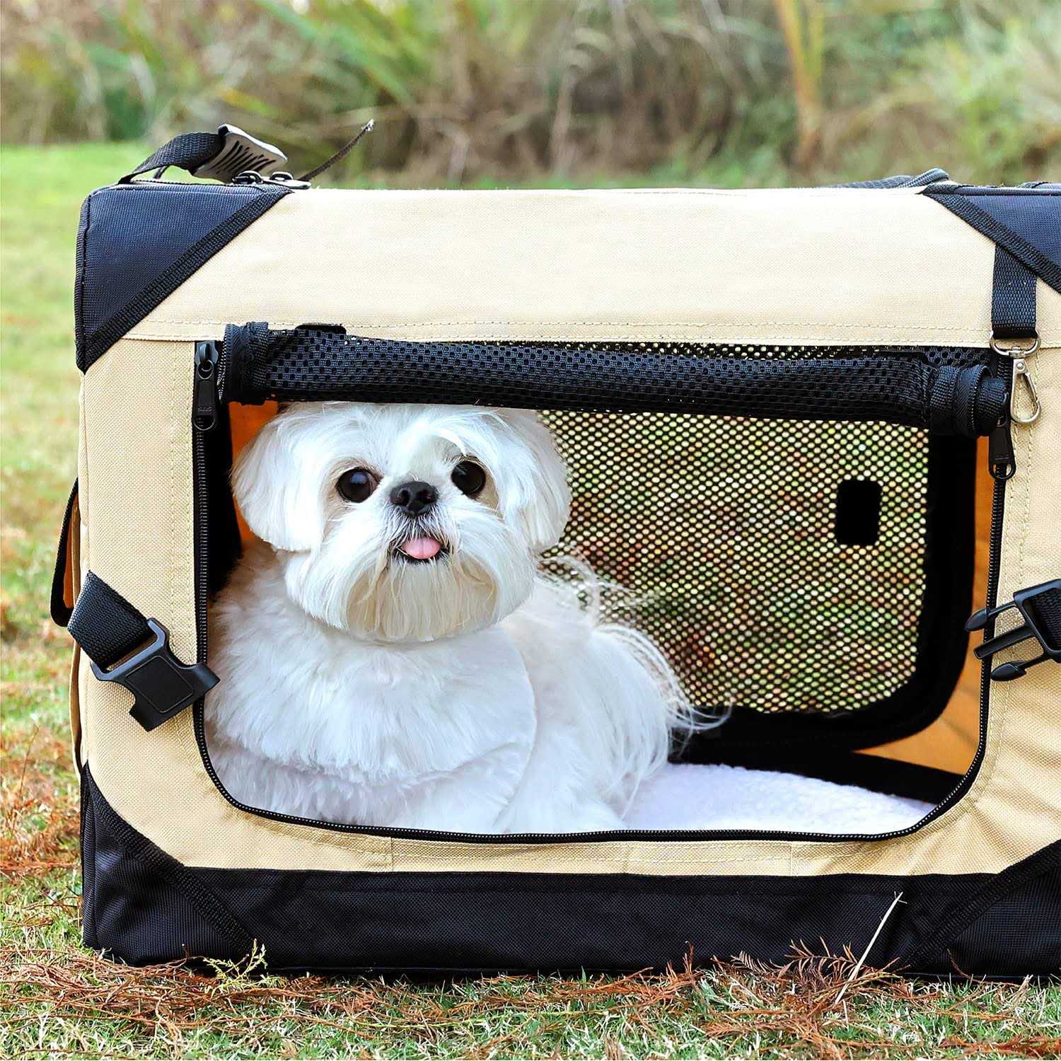 Pettycare Collapsible Dog Crate Dogs 4-Door Foldable Soft Dog Kennel with Chew Proof Mesh Windows