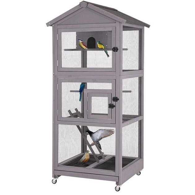 Aivituvin Wooden Large Bird Cage on Wheels AIR42