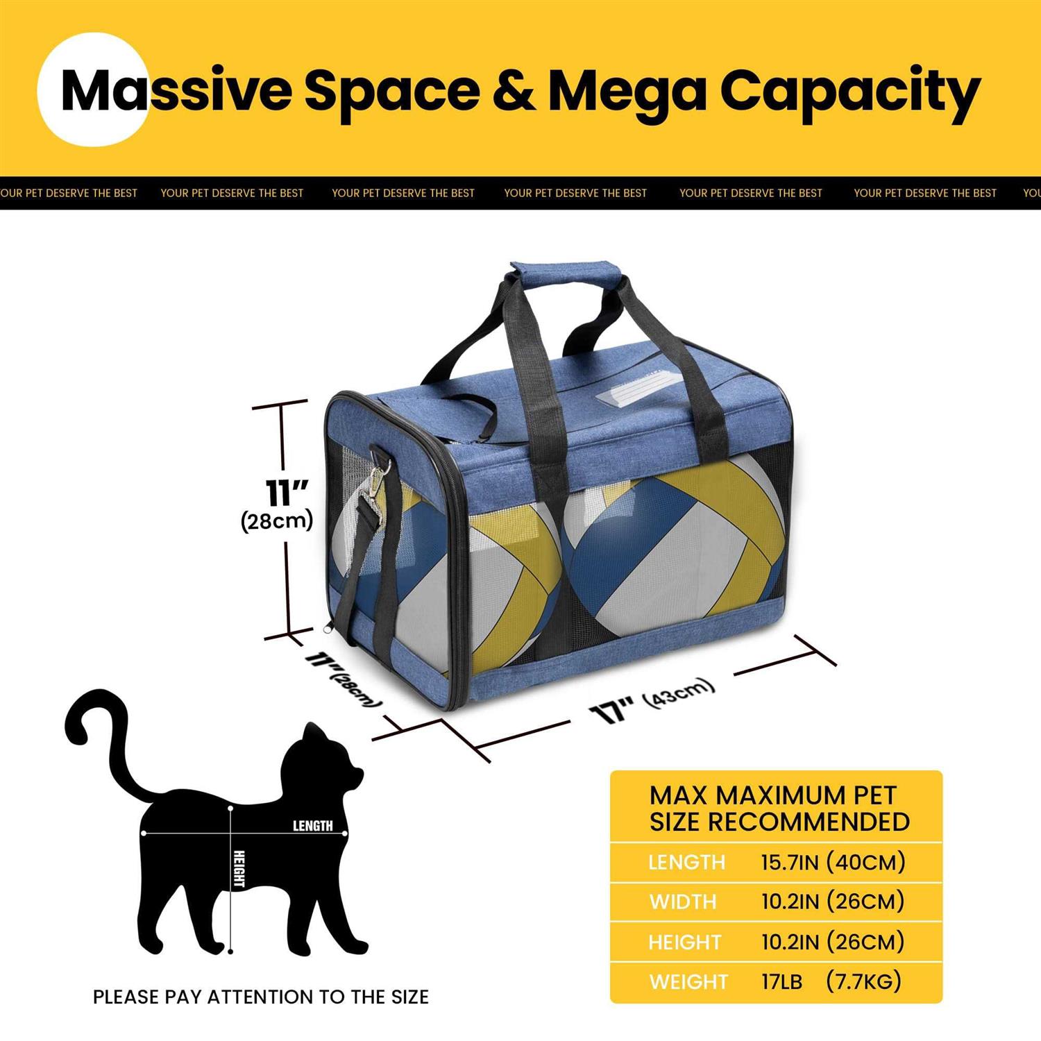 Conlun Cat Carrier Airline Approved Soft-Sided Dog Carrier with Inner Safety Leash