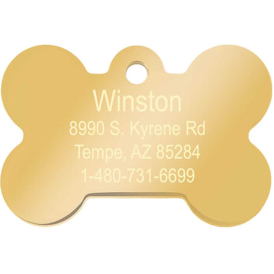 Quick-Tag Small Bone Shape Pet ID Tag with Gold Detail