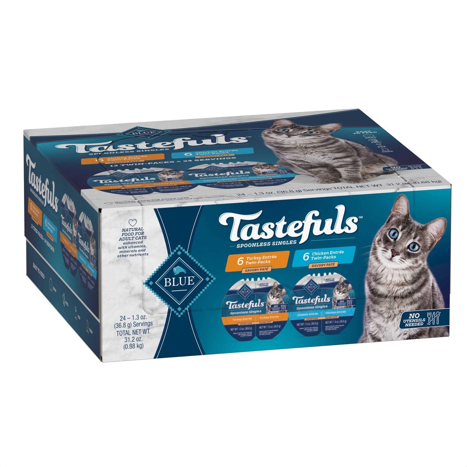 Blue Buffalo Tastefuls Spoonless Singles Chicken and Turkey Pate Wet Adult Cat Food Variety Pack