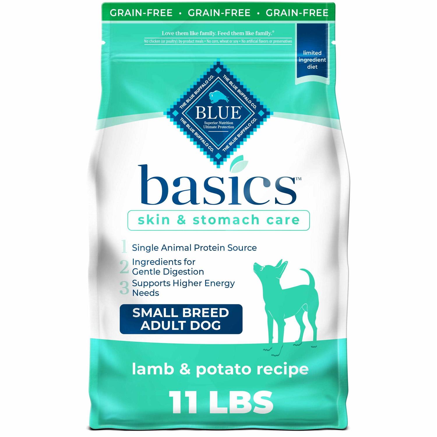 Blue Buffalo Blue Basics Skin & Stomach Care Natural Adult Grain Free Lamb & Potato Small Breed Dry Dog Food