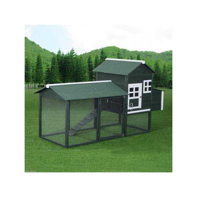 PawHut 84 Wooden Chicken Coop Hen House Outdoor with Run Nesting Box
