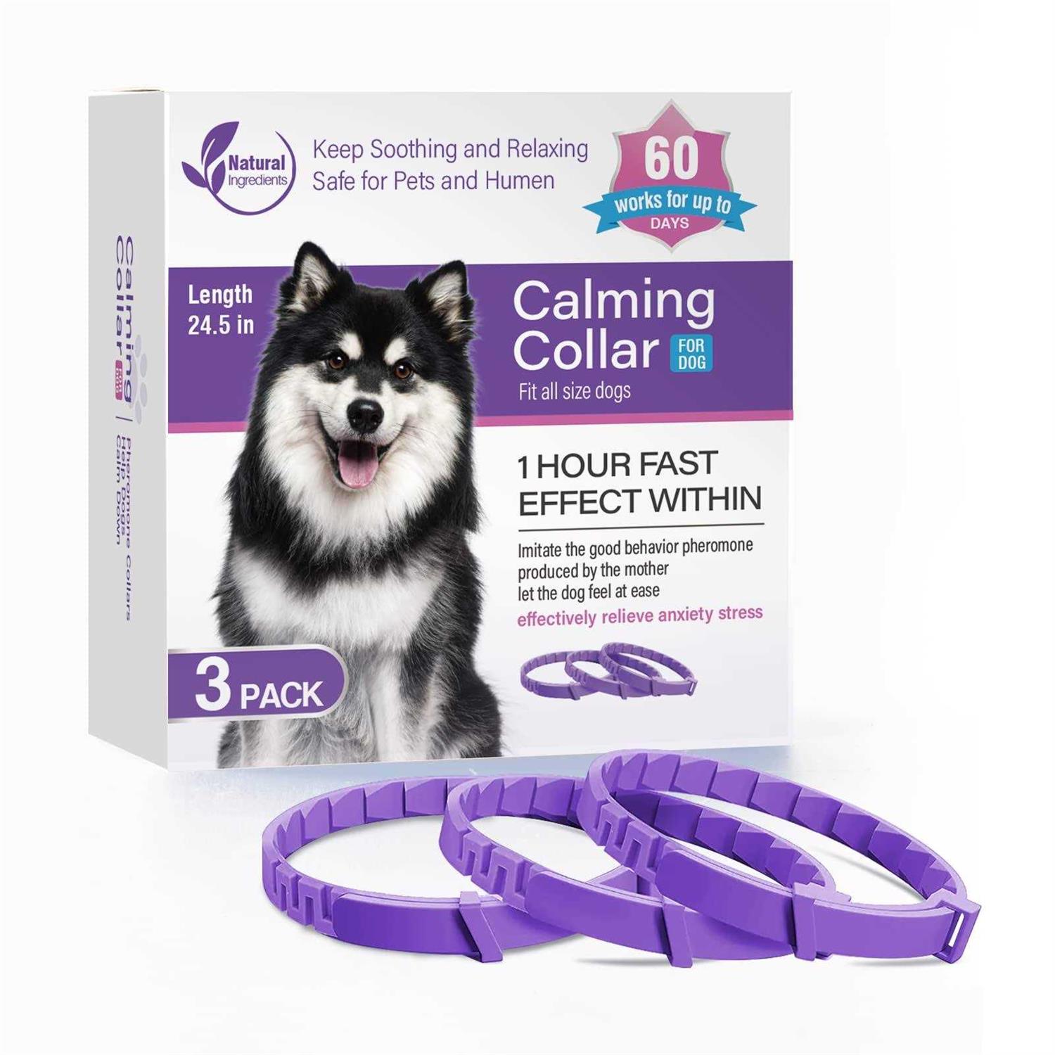 Dogs Calming Pheromones Collar 3 Packs Lasts 60 Days Relieve Reduce Anxiety or Stress 25 Inches Adjustable Relaxing Comfortable Collar Breakaway