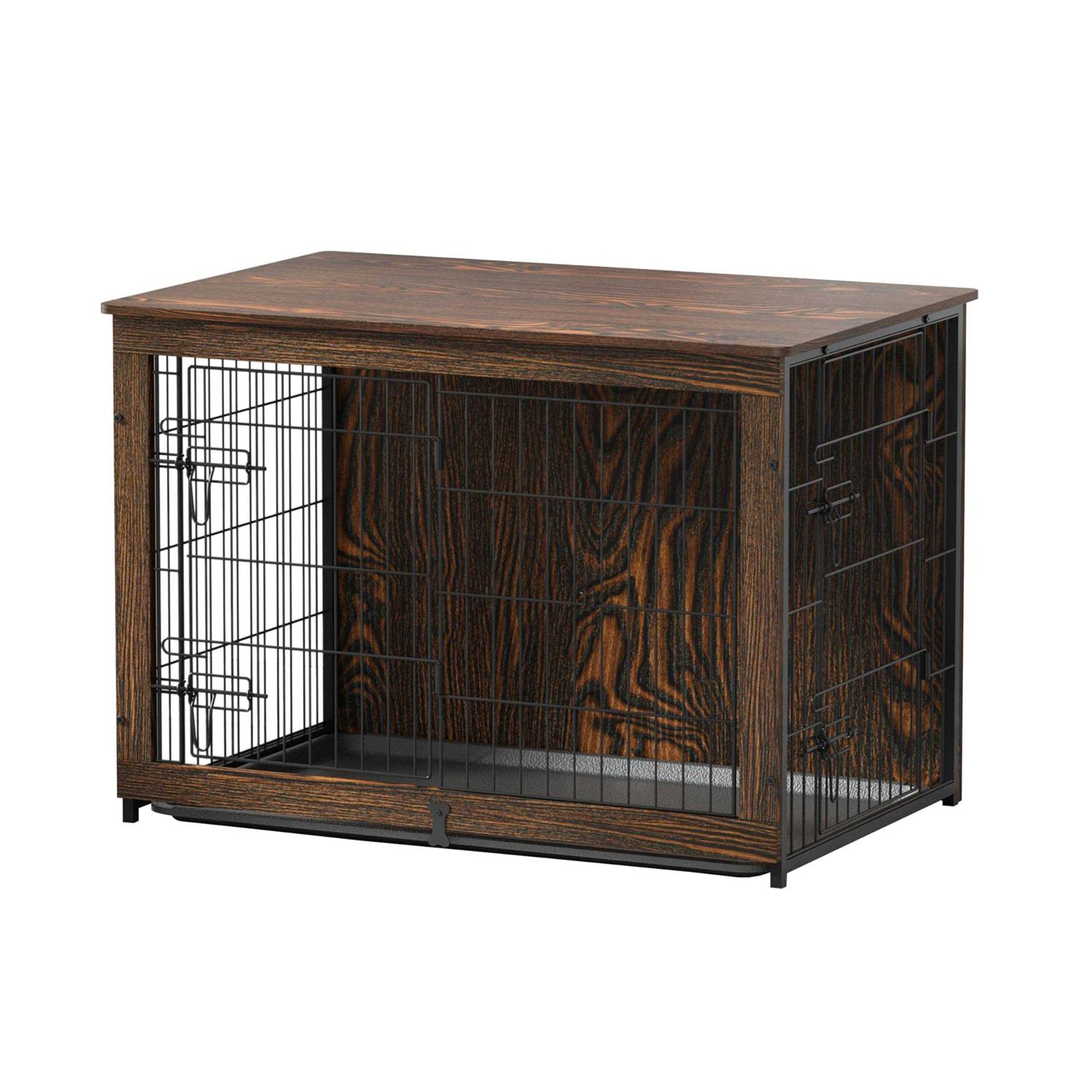 Megidok Wooden Dog Crate Furniture with Cushion Dog Crate End Table with Tray