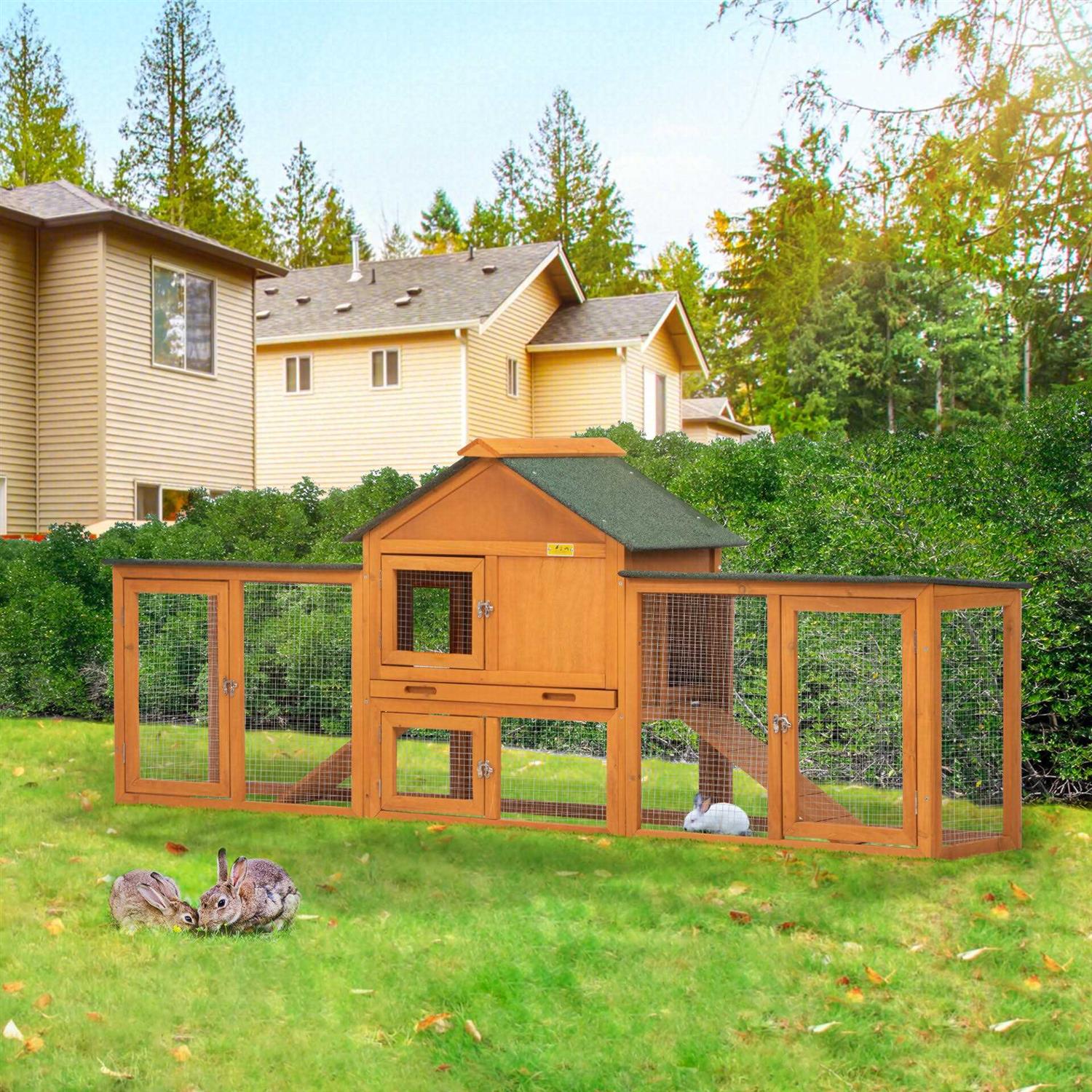 Coziwow82L Extra-Large Wooden Rabbit Cage With Double Runs