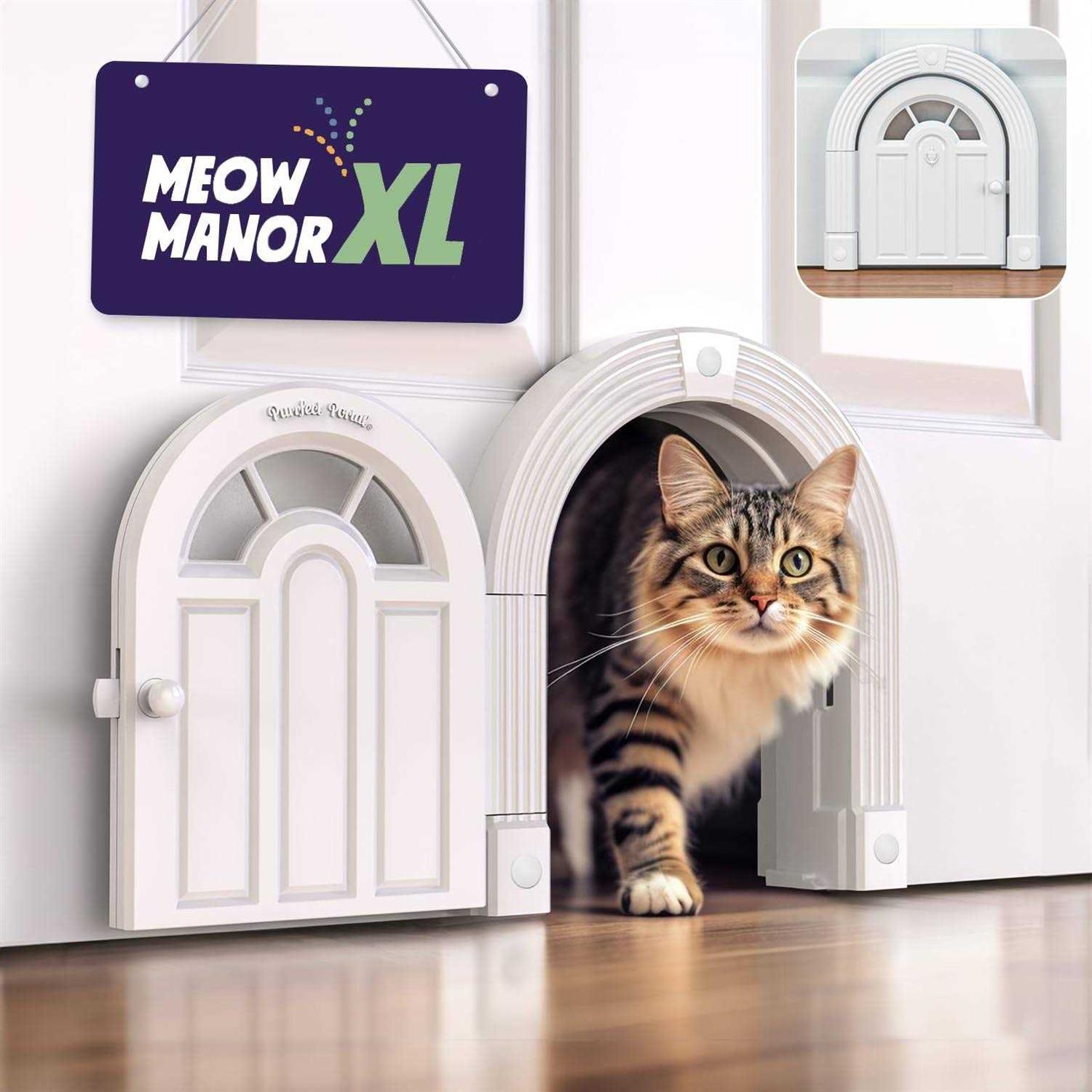 Purrfect Portal Cat Door Interior Door Meow Manor Extra Large Pet Door 10.25 x 11 No-Flap Cat Door Interior Door for Cats up to 30 lbs