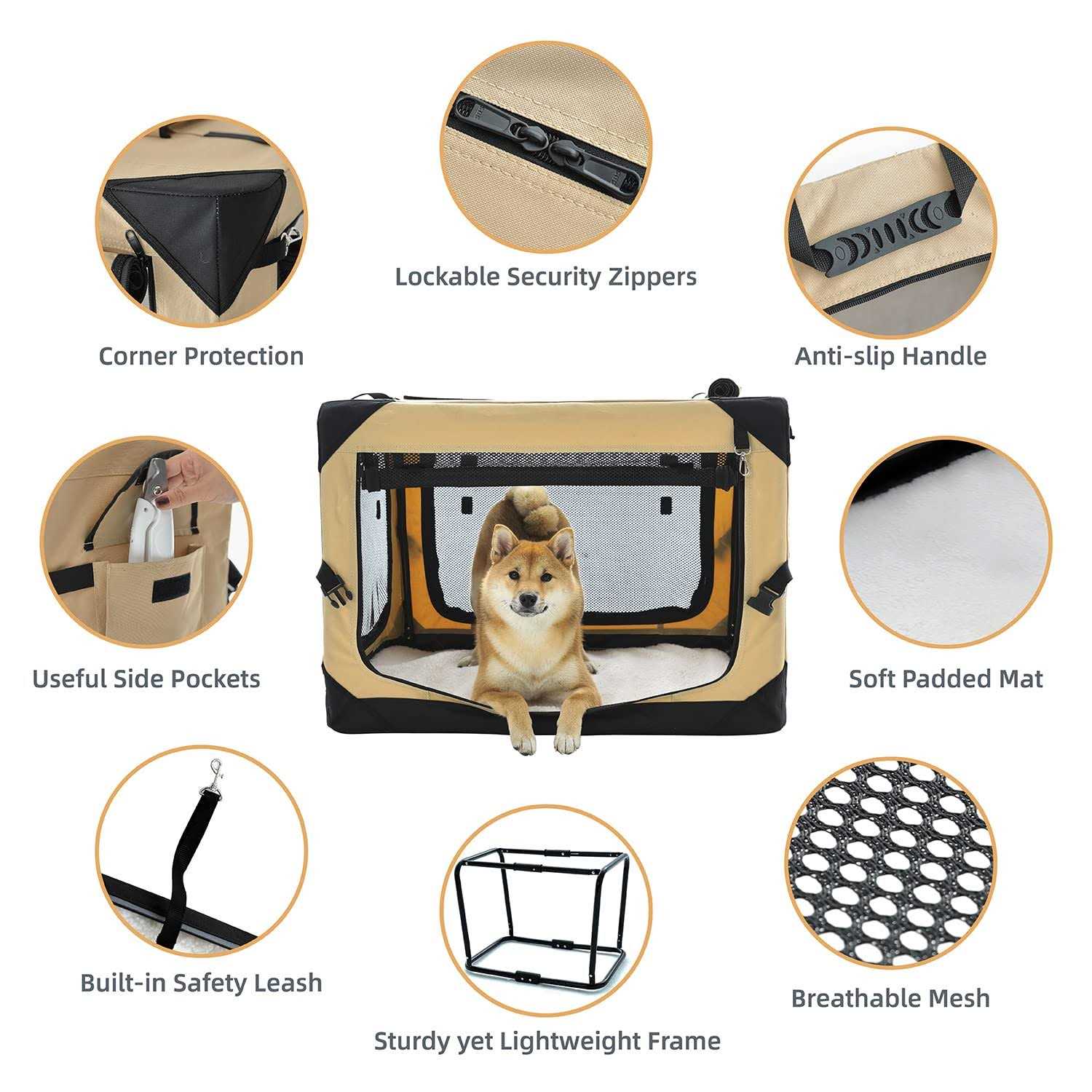 Pettycare Collapsible Dog Crate Dogs 4-Door Foldable Soft Dog Kennel with Chew Proof Mesh Windows
