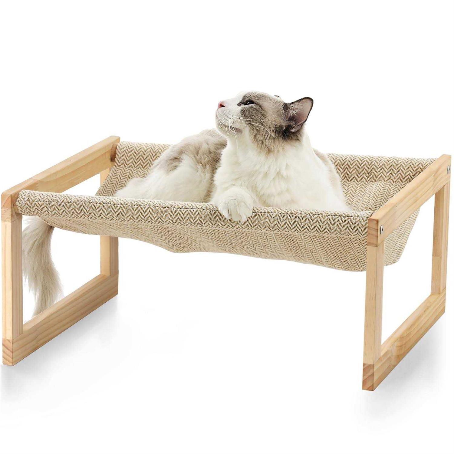 FUKUMARU Dog Bed Large Breathable Cat Bed Wooden Cat Hammock for Outdoor