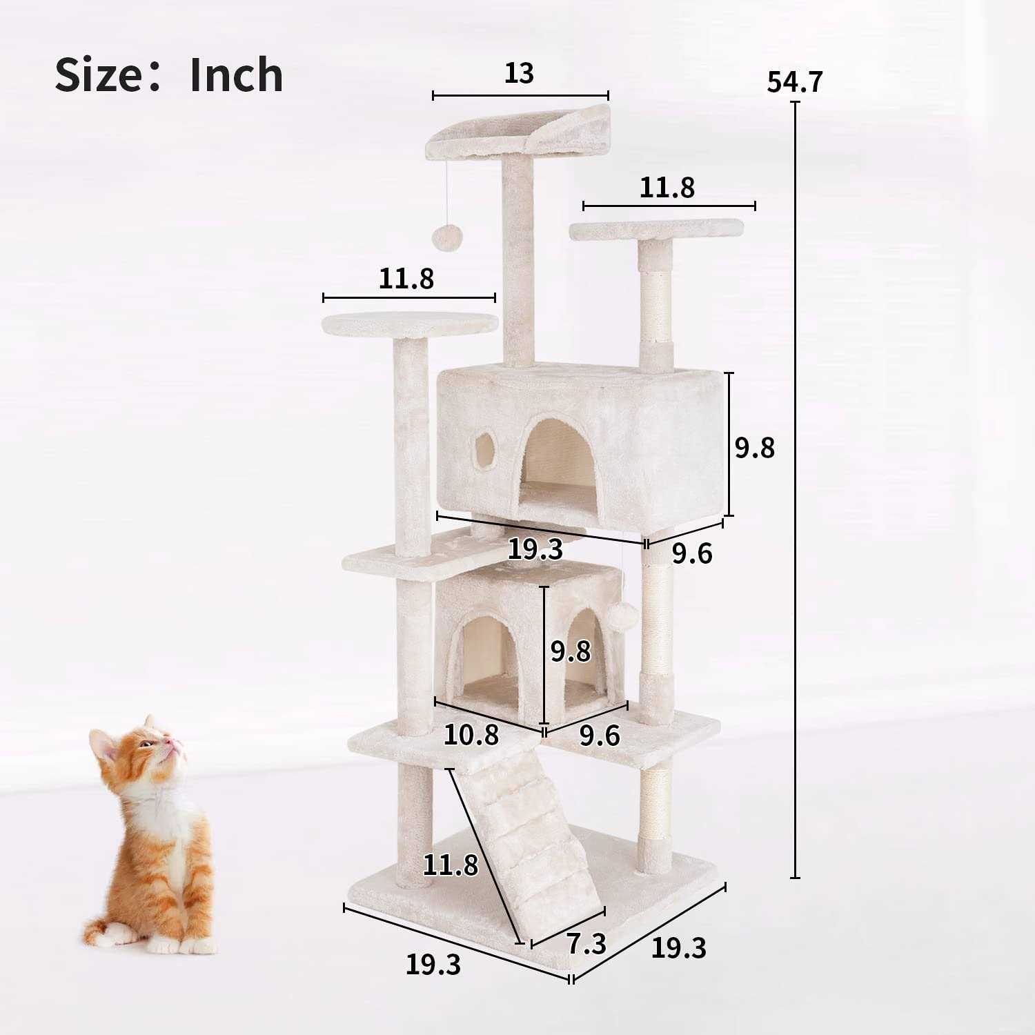 PayLessHere Cat Tree 54in Cat Tower with Cat Scratching Post,Multi-Level Cat Condo Stand House Furniture Kitty Activity Center with Furry Ball Toys