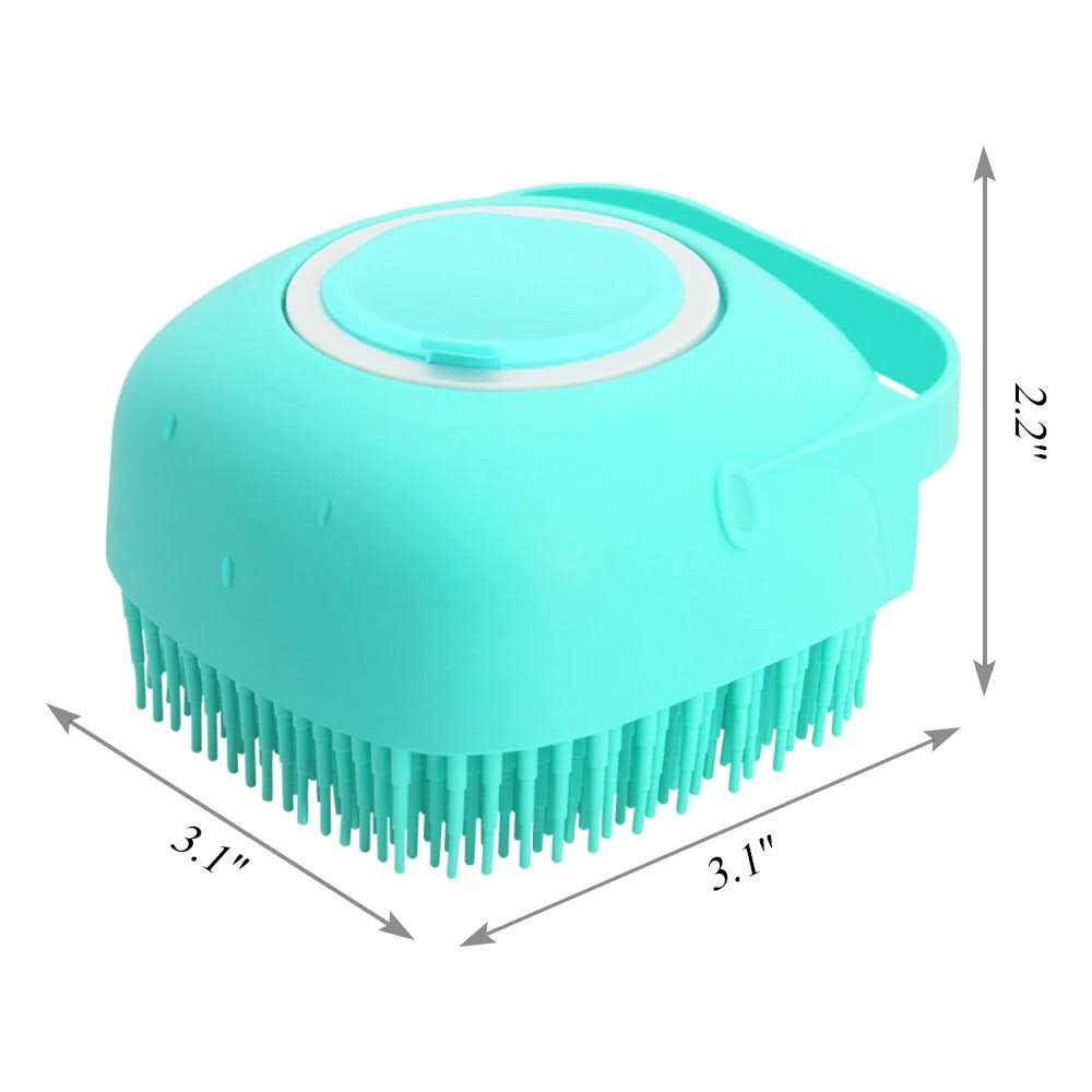 Woleigiao Dog Bath Brush, Pet Massage Brush Shampoo Dispenser, Soft Silicone Brush Rubber Bristle for Dogs and Cats Shower Grooming