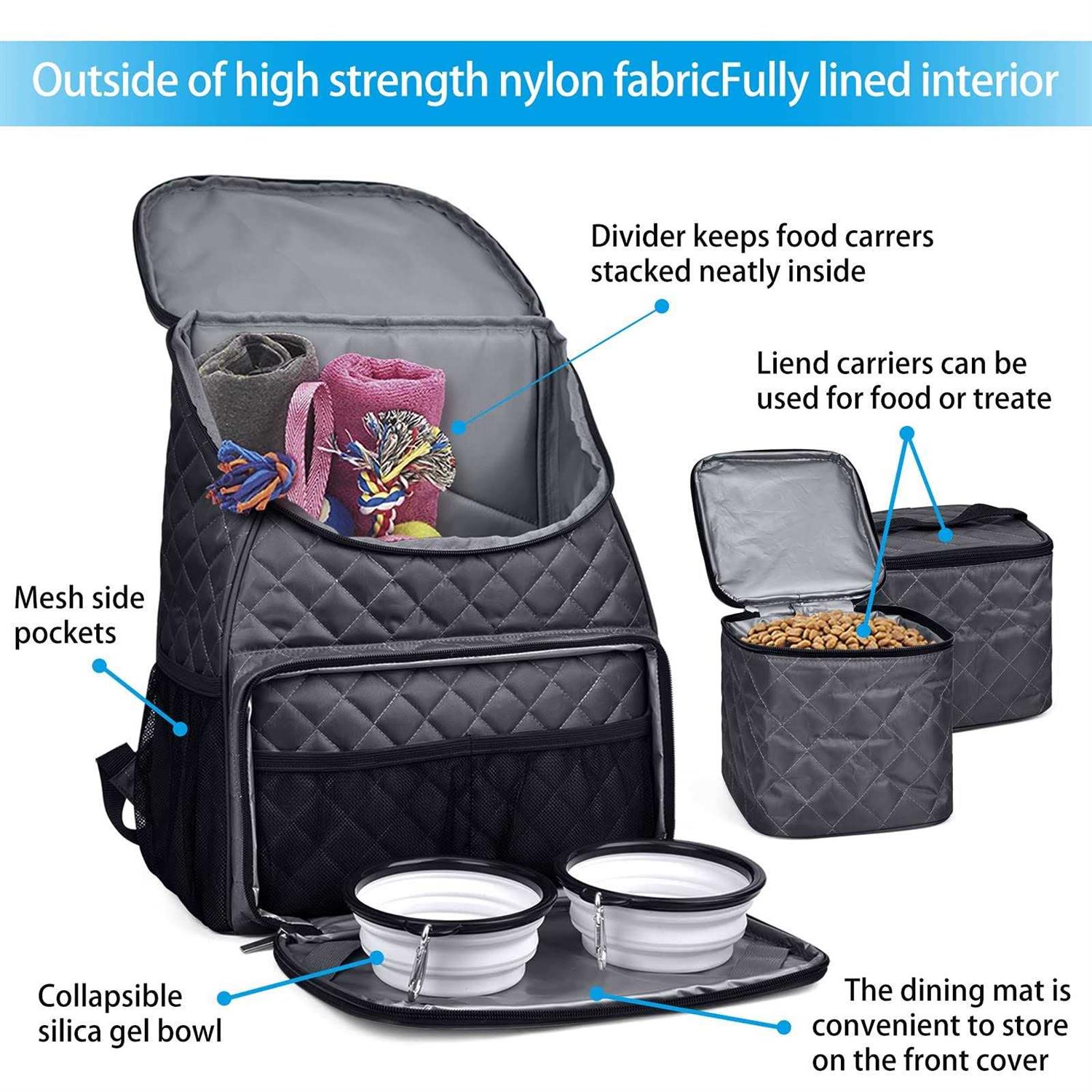 baglher Dog Travel Bag,Airline Approved Pet Supplies Backpack,Dog Travel Backpack with 2 Silicone Collapsible Bowls and 2 Food Baskets