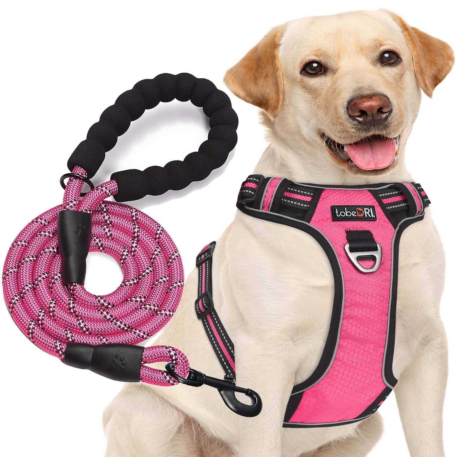 tobeDRI No Pull Dog Harness Adjustable Reflective Oxford Easy Control Medium Large Harness with A Free Heavy Duty 5ft Dog Leash