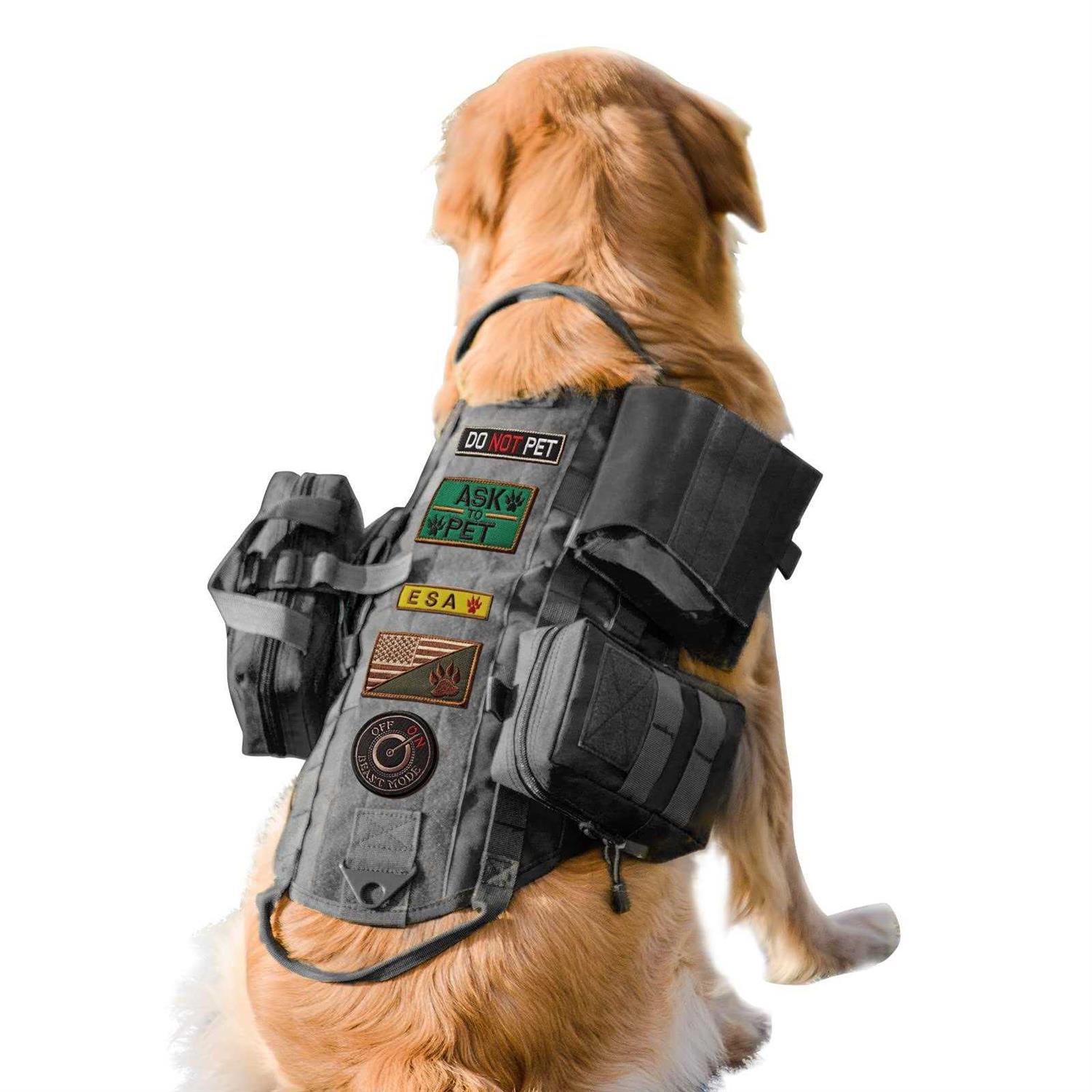 AIWAI Tactical Dog Harness with Pouches,Dog Vest Harness for Large Medium Dogs with Hook & Loop Panels,Adjustable Military Dog Harness with Handle